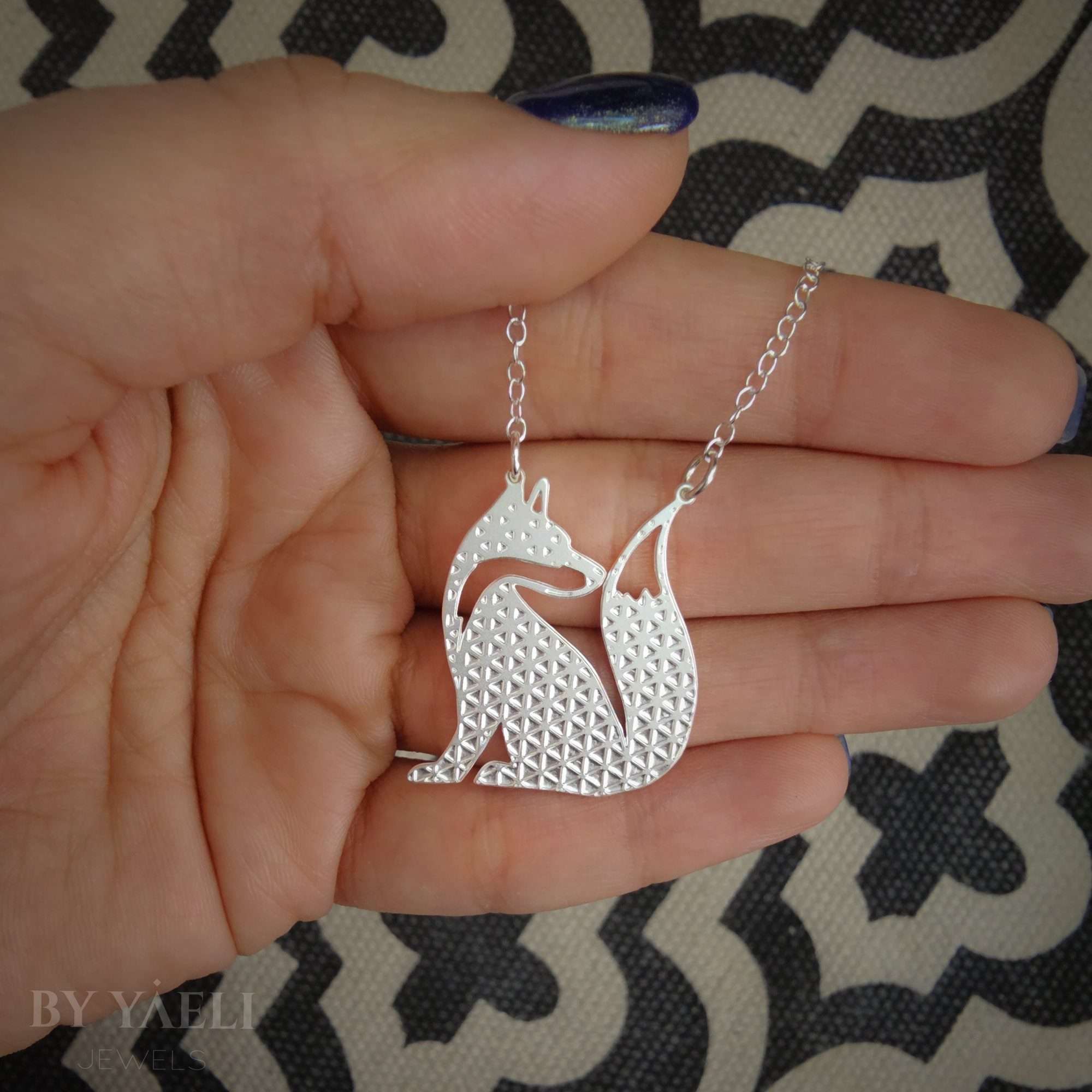 Fox pendant, Geometric silver fox necklace, animal lovers gift. 3 Fox pendant, Geometric silver fox necklace, animal lovers gift. - Image 3