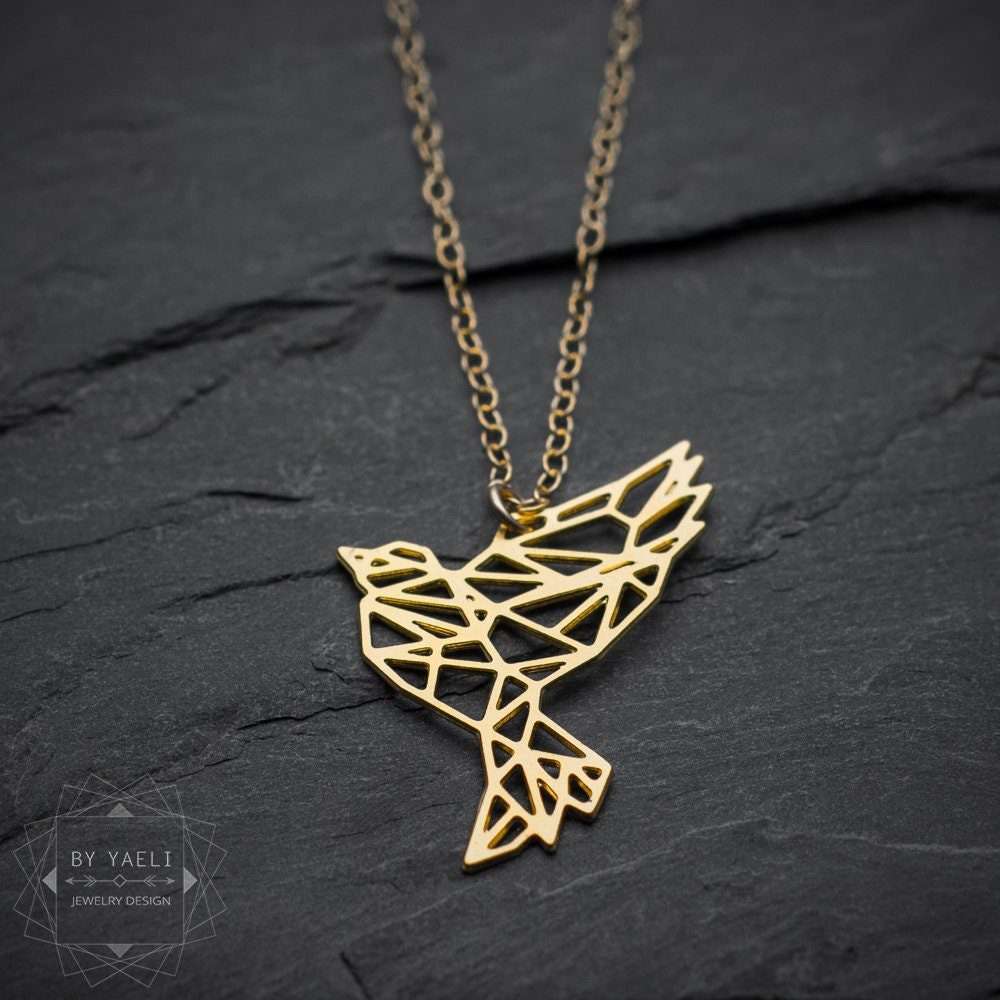 Origami bird necklace gold geometric origami necklace bird pendant