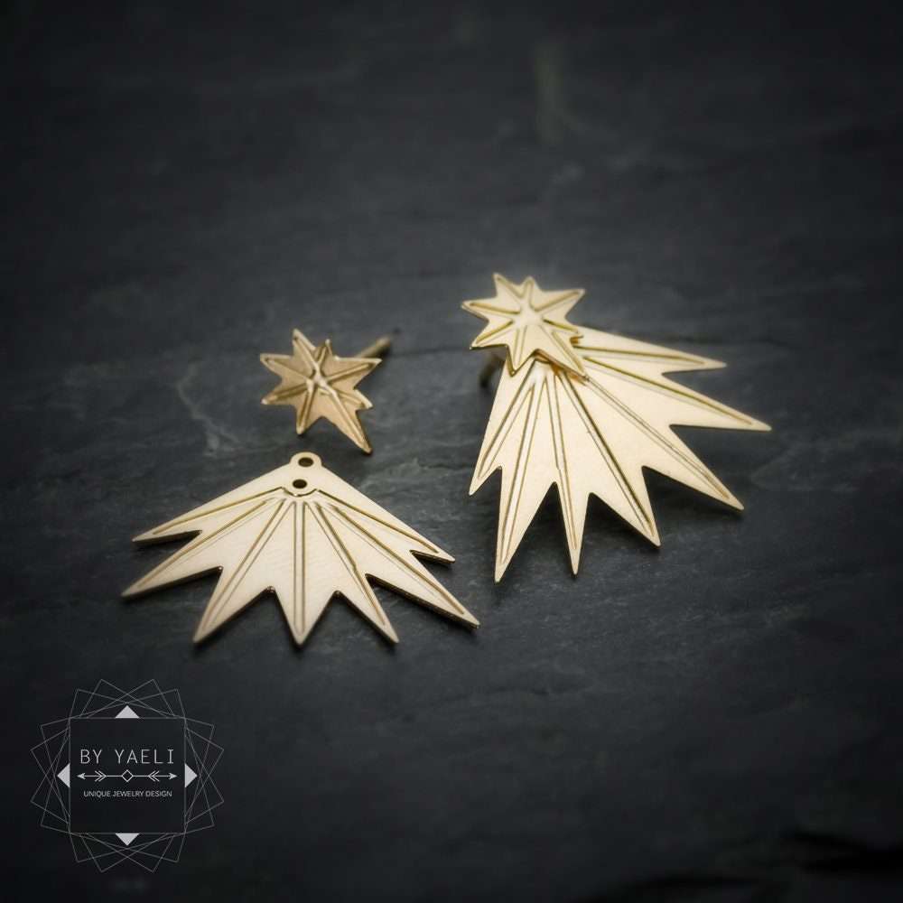 Ear jacket earrings geometric spark earrings gold front back earrings