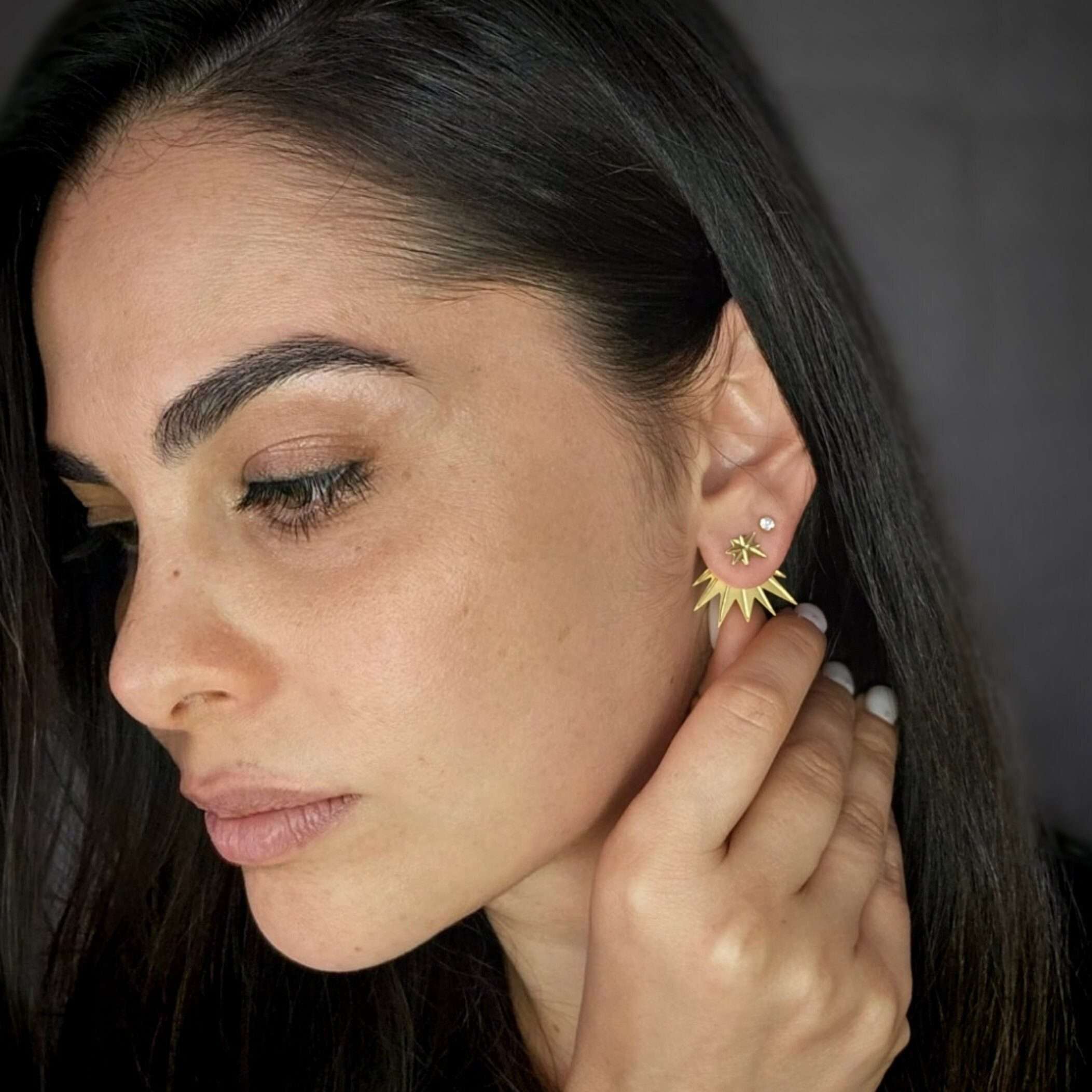 Ear jacket earrings geometric spark earrings gold front back earrings