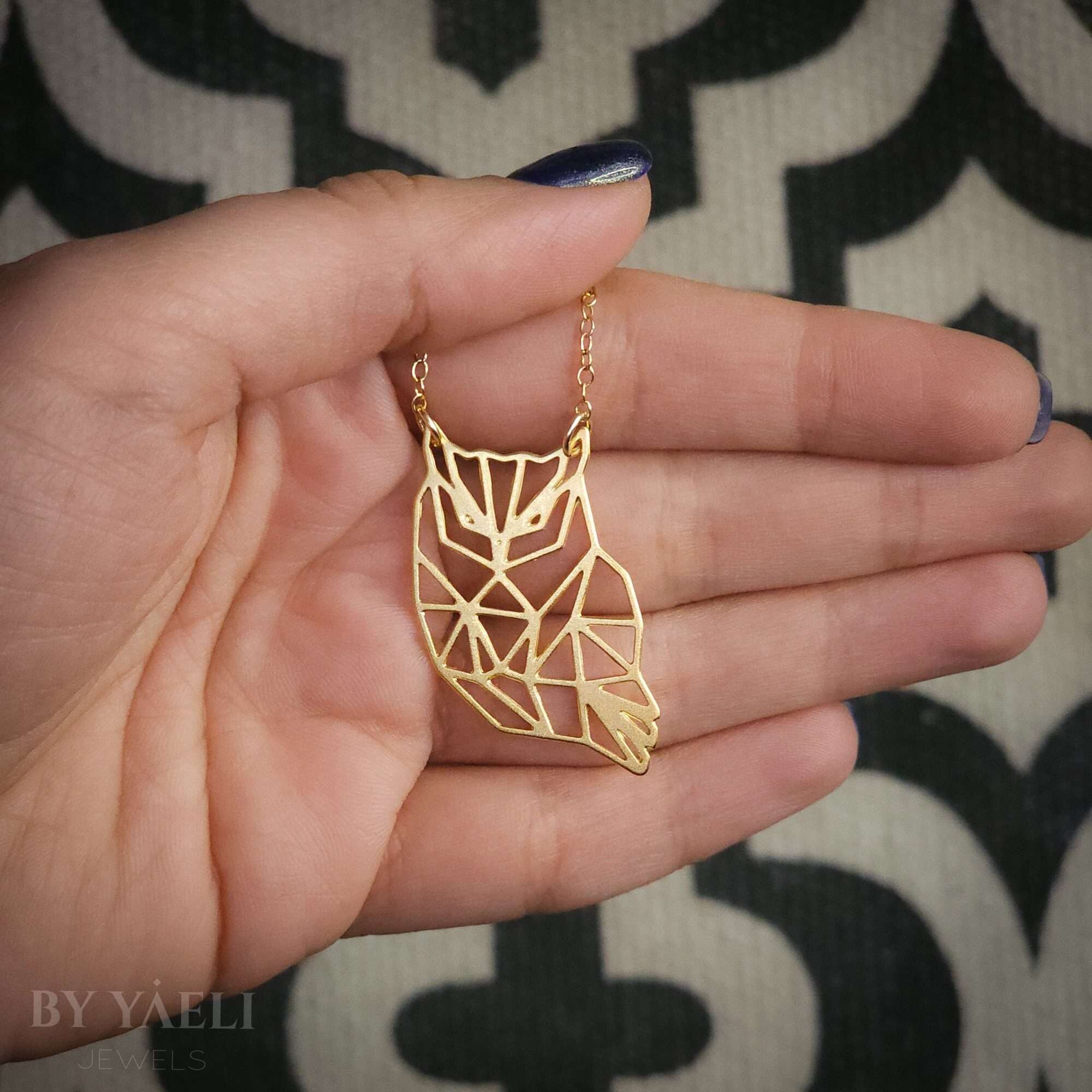 Owl necklace gold owl pendant origami owl geometric necklace