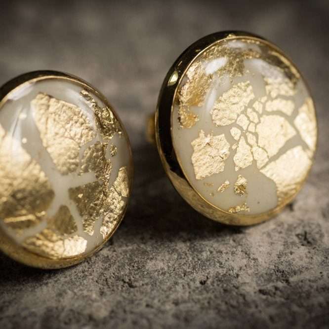 Gold resin earrings, wedding stud earrings