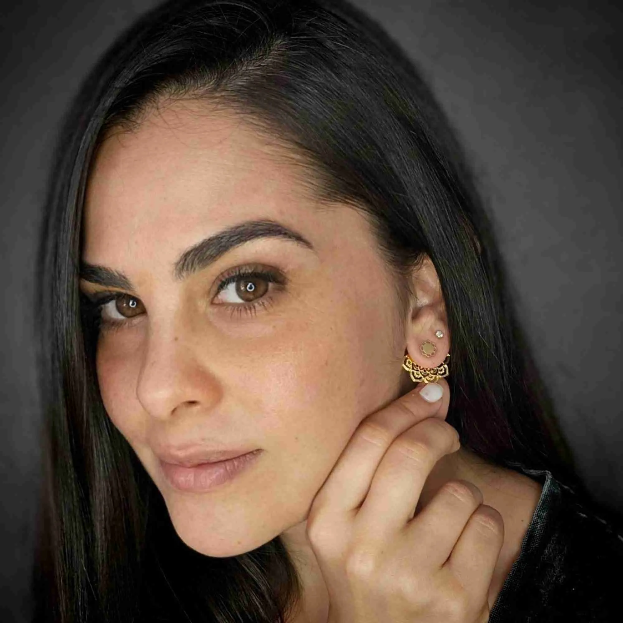 Ear jacket, gold flower earrings ,bohemian ethnic mandala earrings, floral mandala earrings 2 Ear jacket, gold flower earrings ,bohemian ethnic mandala earrings, floral mandala earrings - Image 2