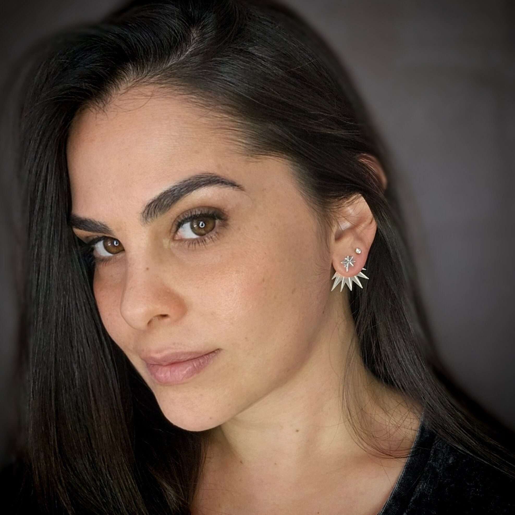 Spark earrings silver ear jacket earrings front back earrings spark stud earrings