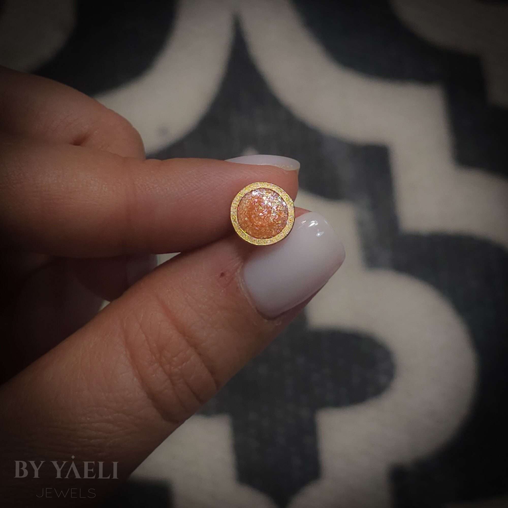 Halloween stud earrings gold and black glitter stud earrings geometric gold and orange resin earrings