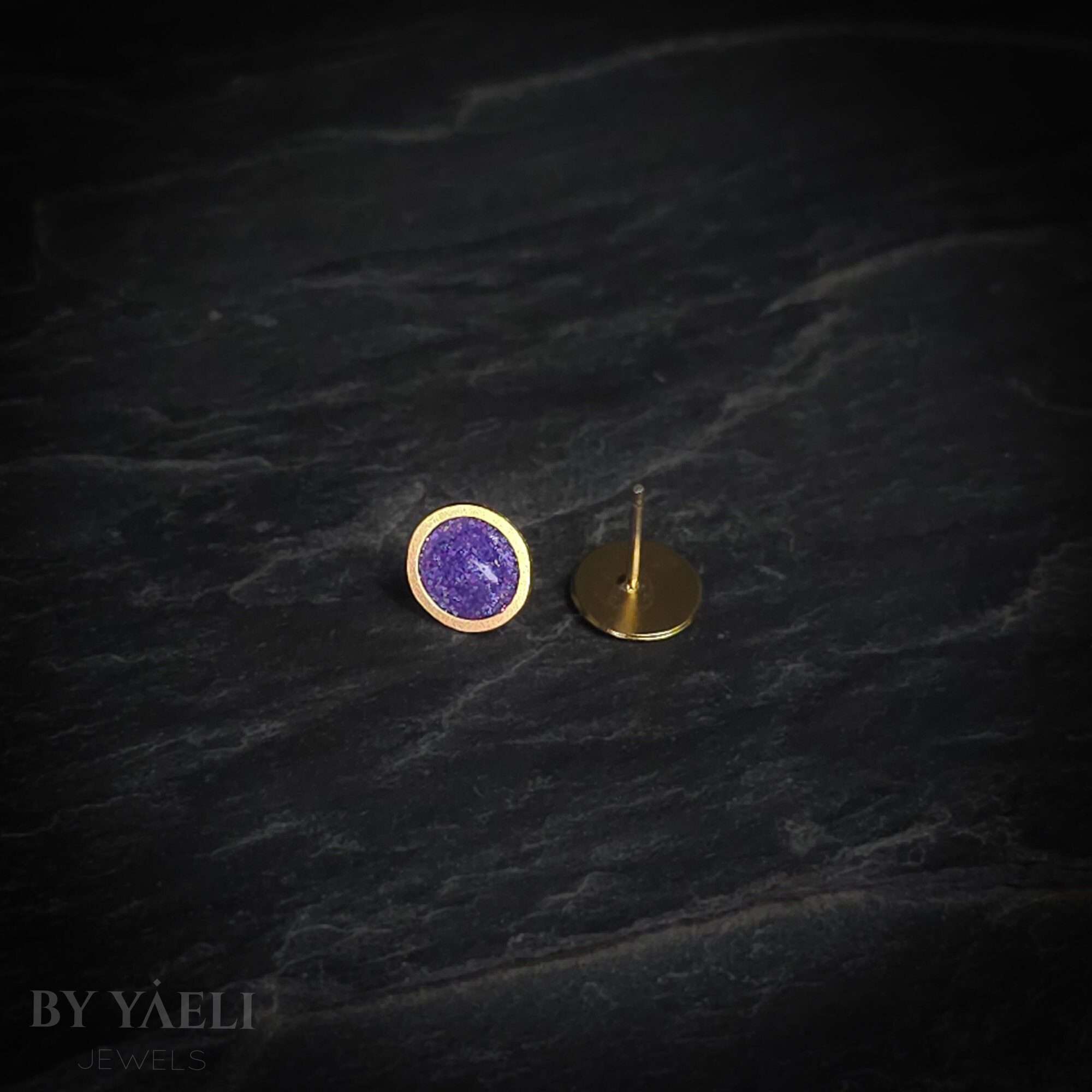 Halloween stud earrings gold and purple glitter stud earrings geometric gold and black resin earrings