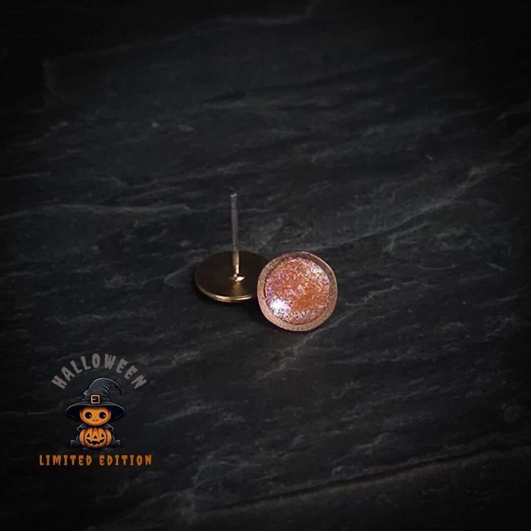 Halloween stud earrings gold and black glitter stud earrings geometric gold and orange resin earrings