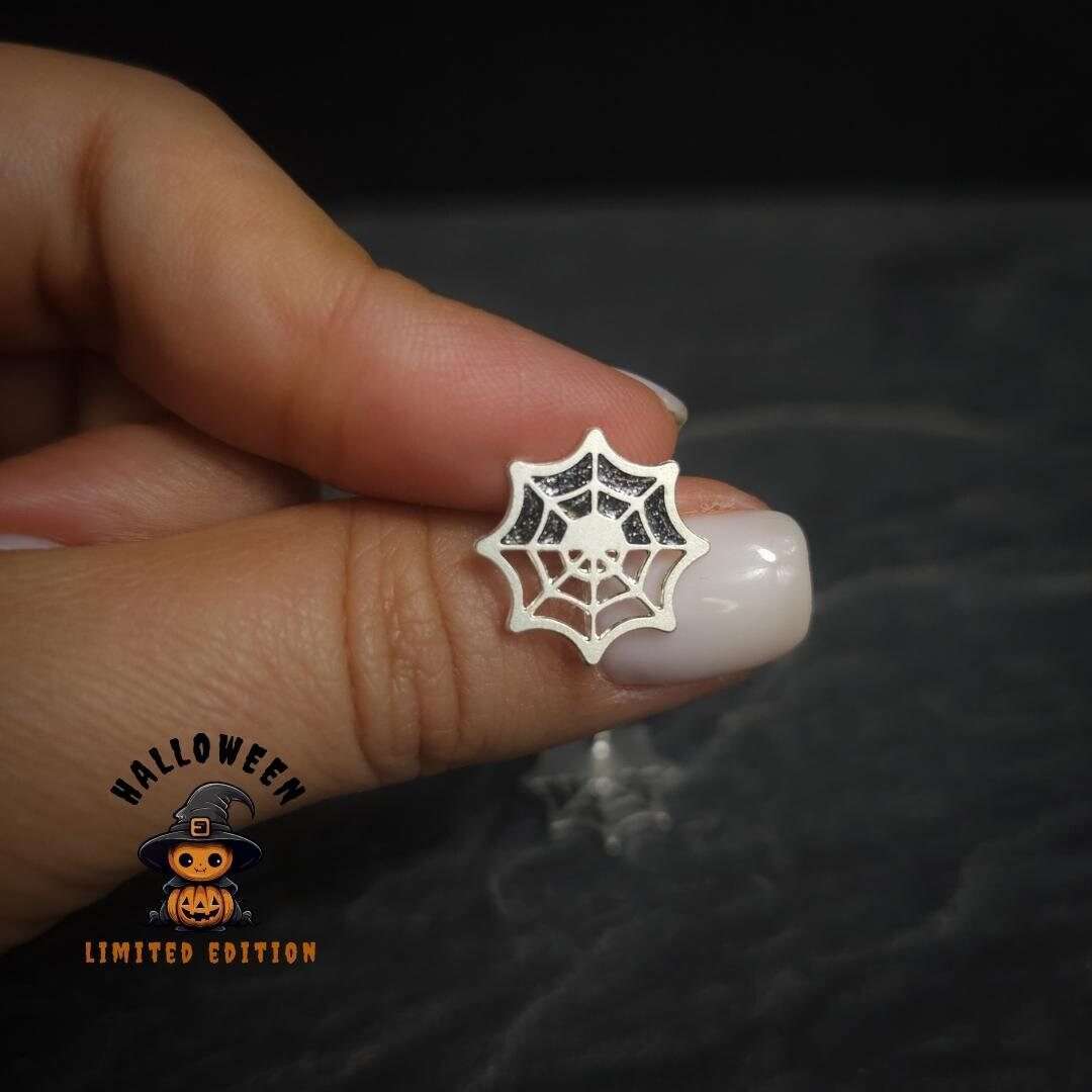 Spider web silver earrings, Halloween spider web stud earrings,Halloween gift