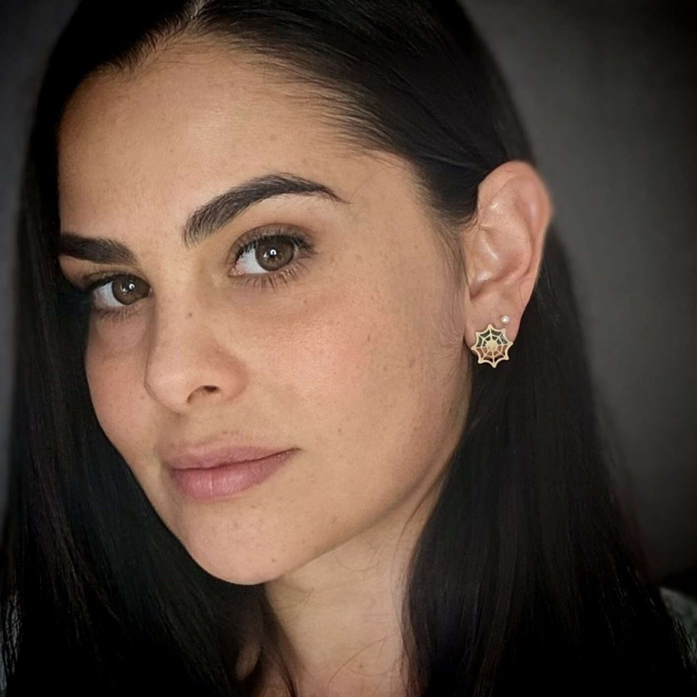 Spider web earrings, gold and black resin stud earrings, Halloween spider web jewelry