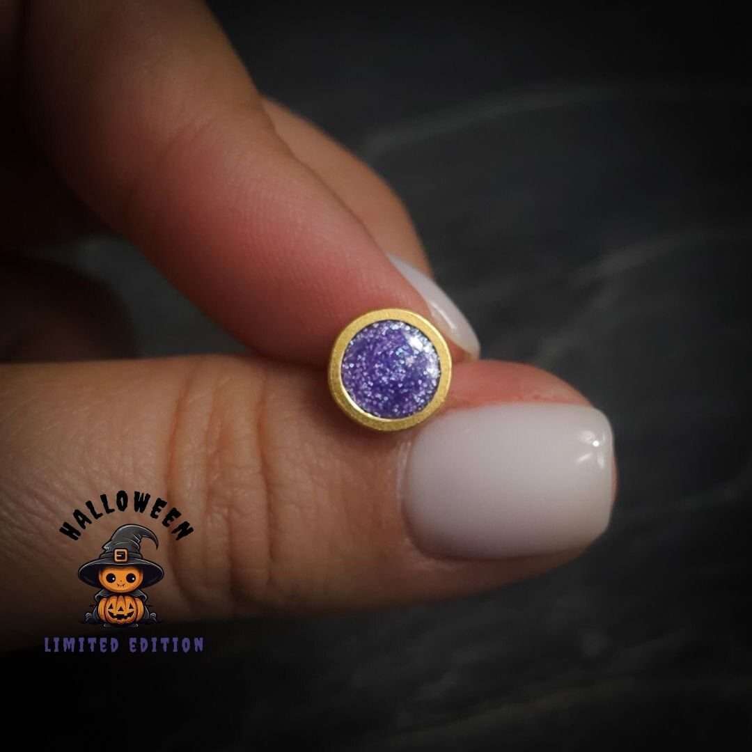 Halloween stud earrings gold and purple glitter stud earrings geometric gold and black resin earrings