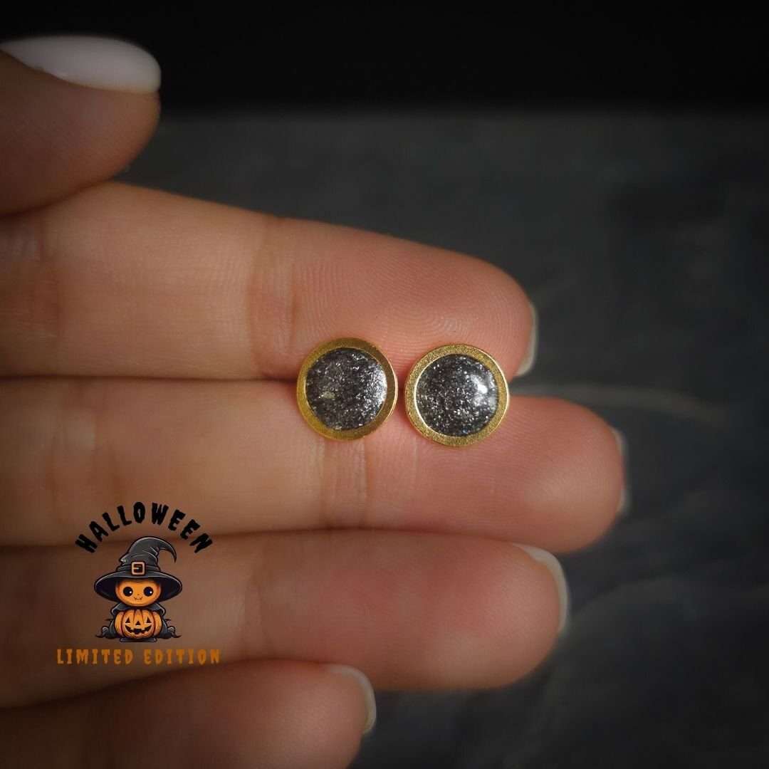 Halloween stud earrings gold and black glitter stud earrings geometric gold and black resin earrings