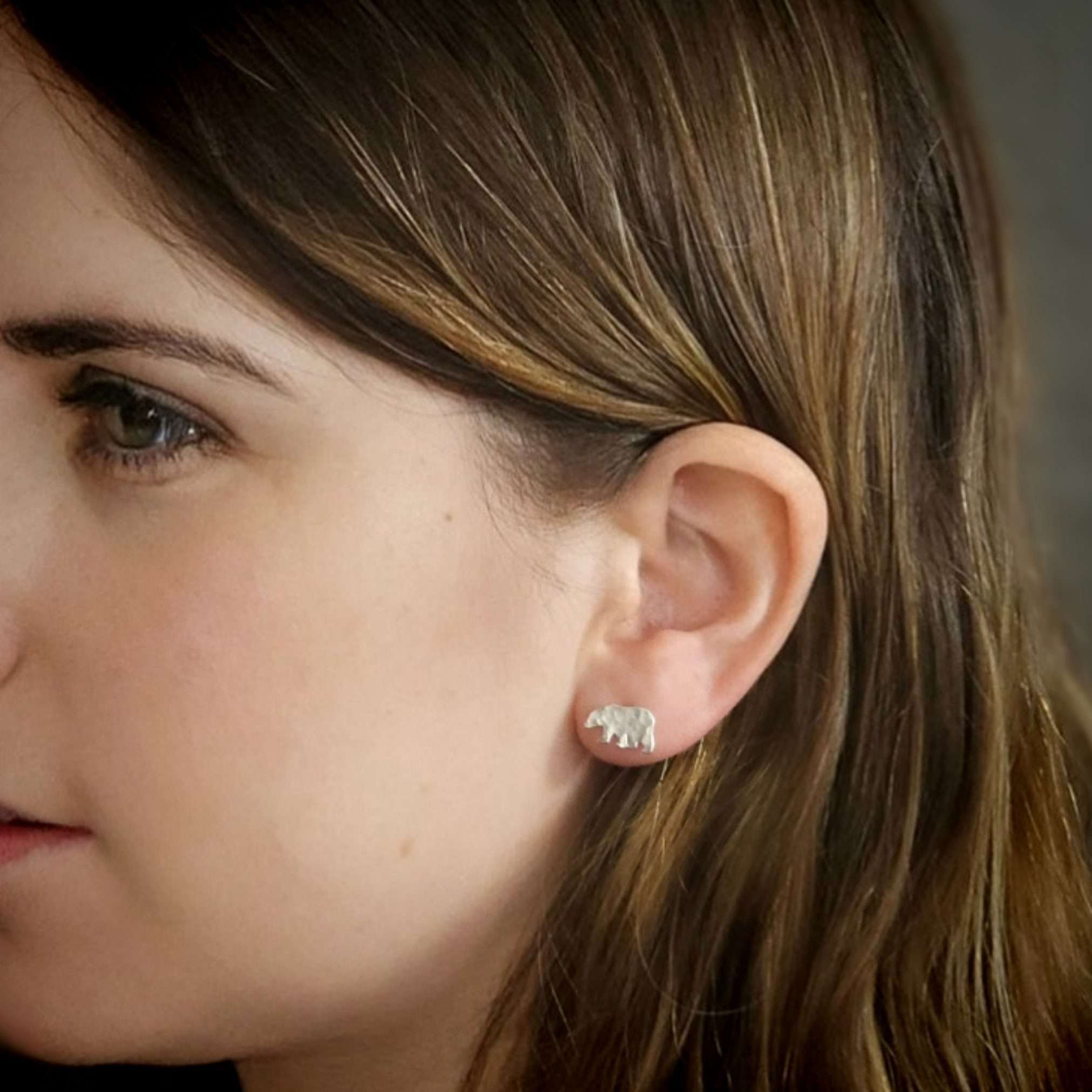 Bear earrings – tiny bear stud earring – silver bear post earrings