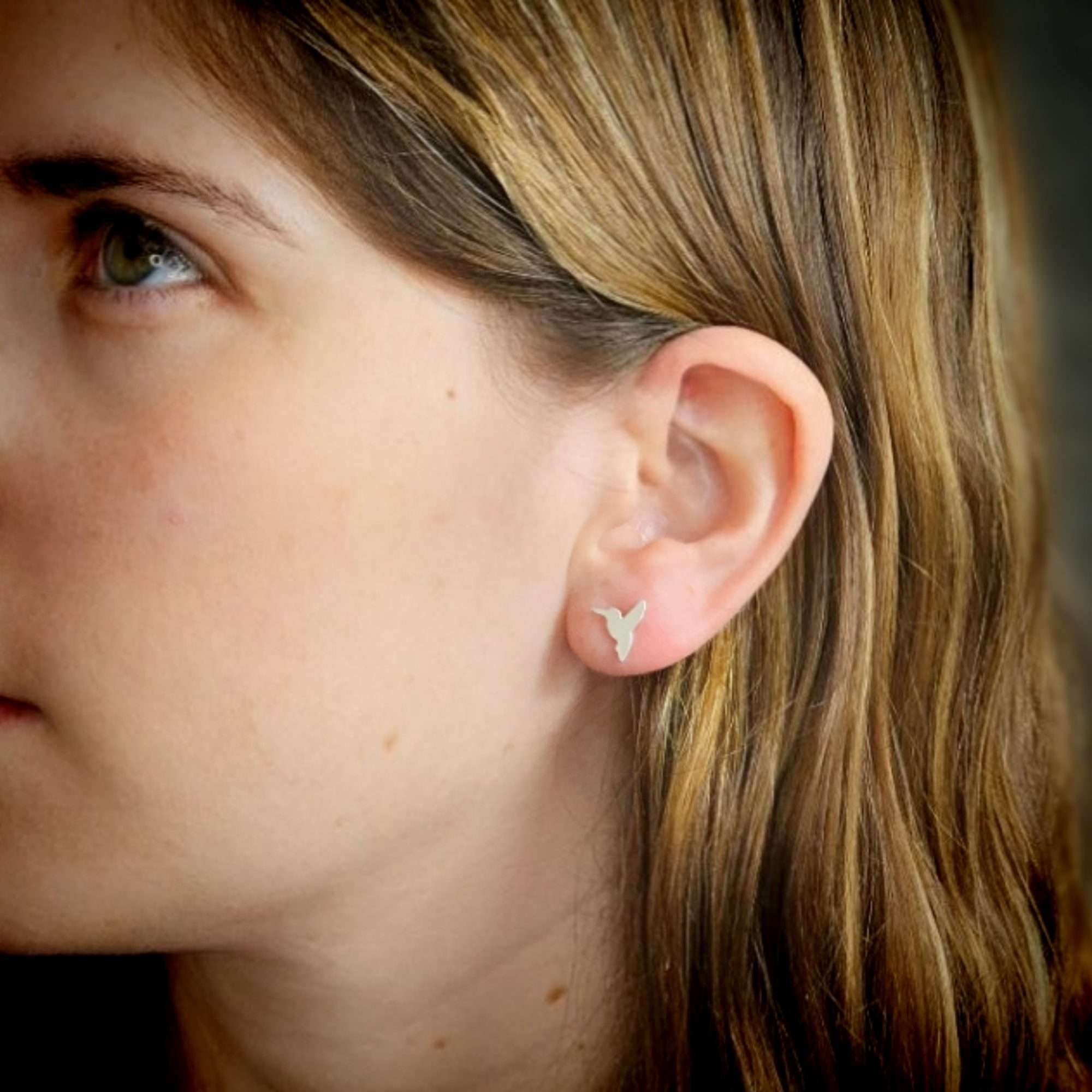 Hummingbird earrings dainty minimalist tiny silver Hummingbird stud earrings, bird earrings