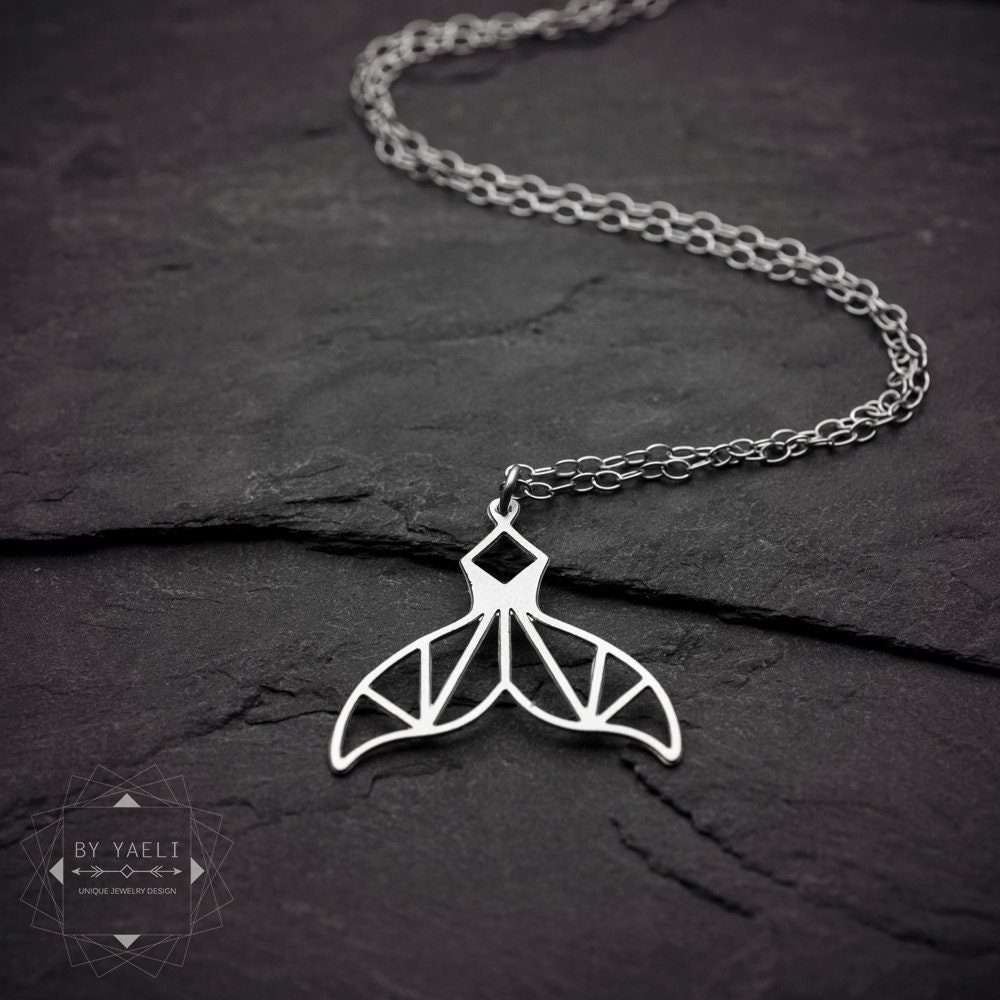 Silver Whale Tail necklace, Mermaid Tail Pendant, Gold Charm Ocean Necklace, Sea Lover Necklace.