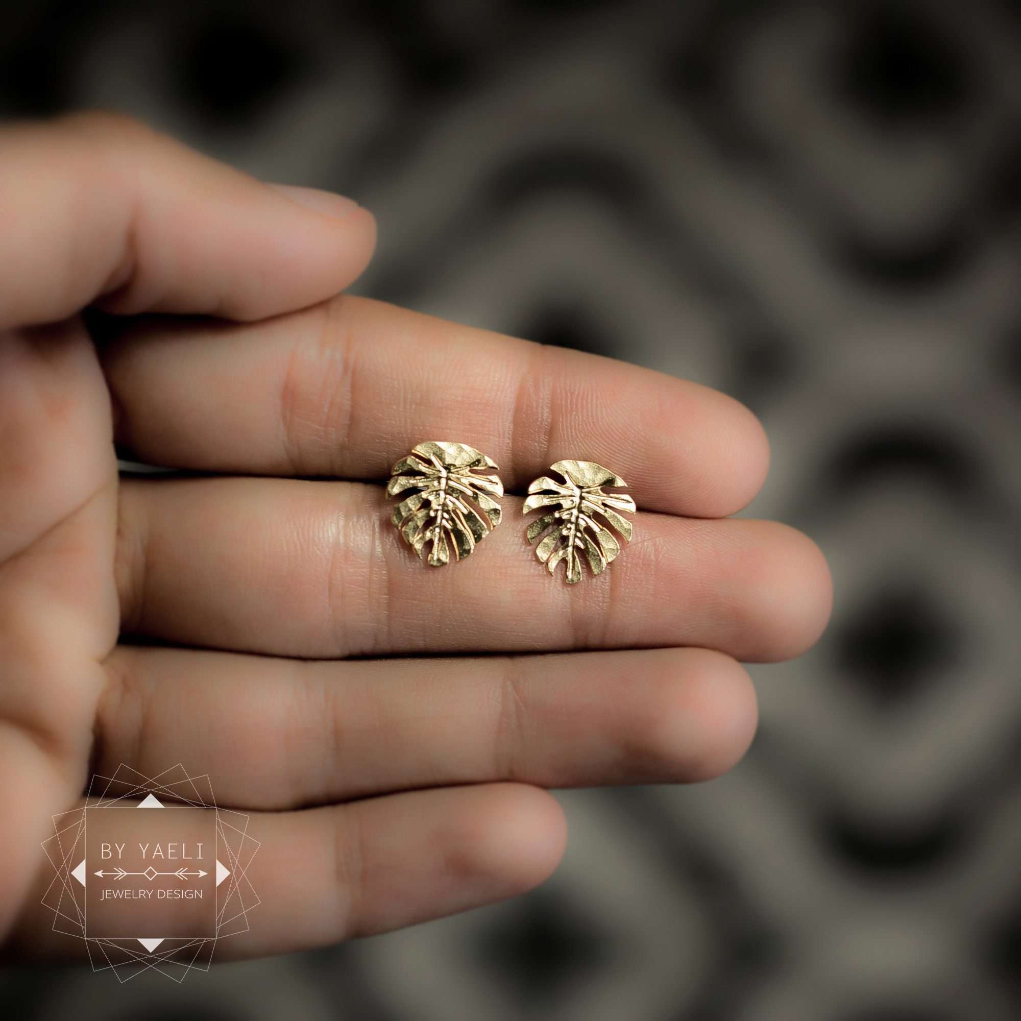 Leaf earrings Monstera leaf stud earrings tropical earrings