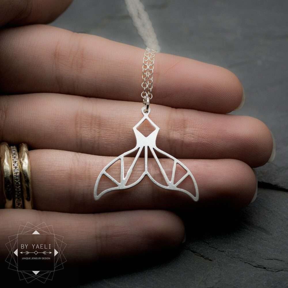 Silver Whale Tail necklace, Mermaid Tail Pendant, Gold Charm Ocean Necklace, Sea Lover Necklace.