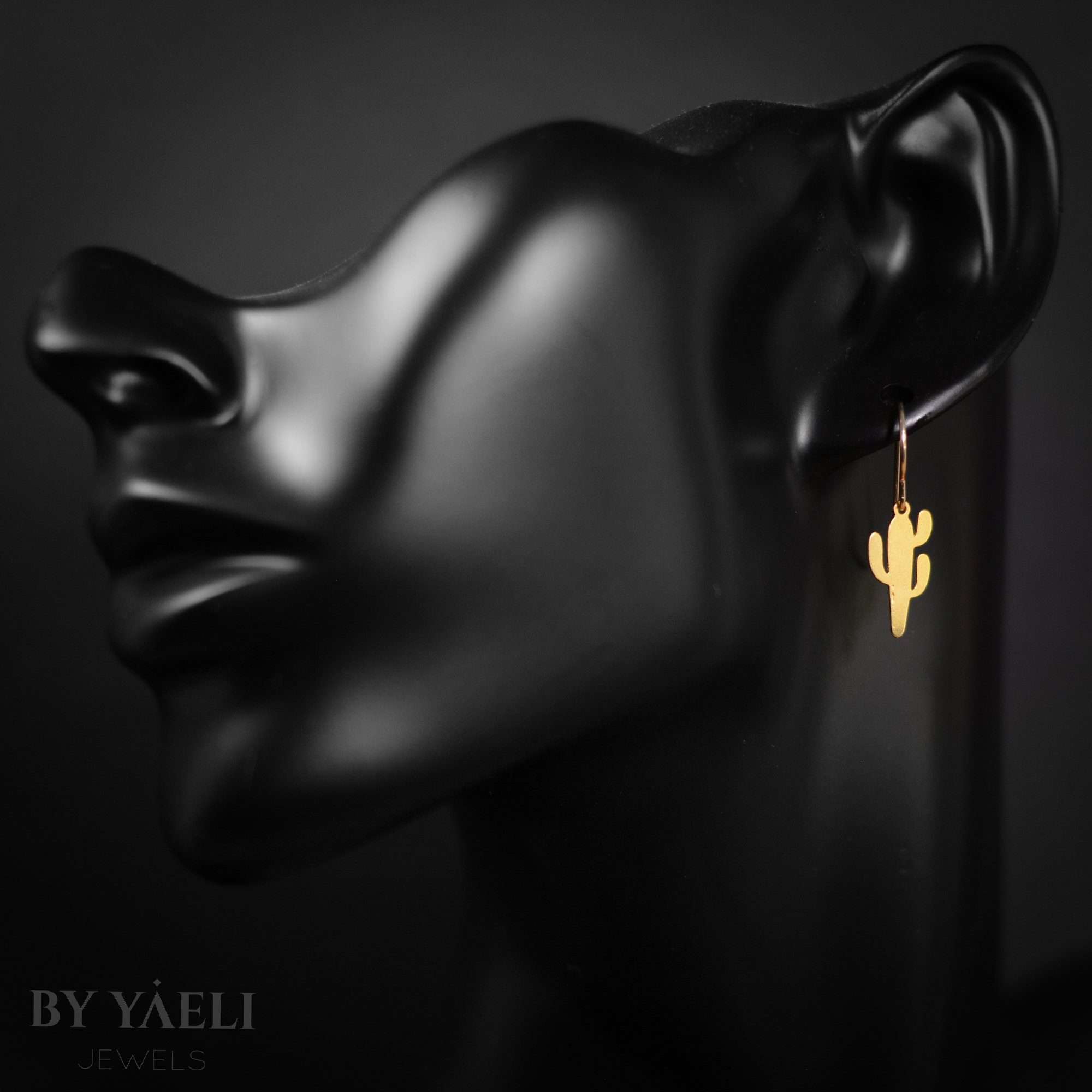 Cactus earrings ,gold cacti succulent dangle earrings