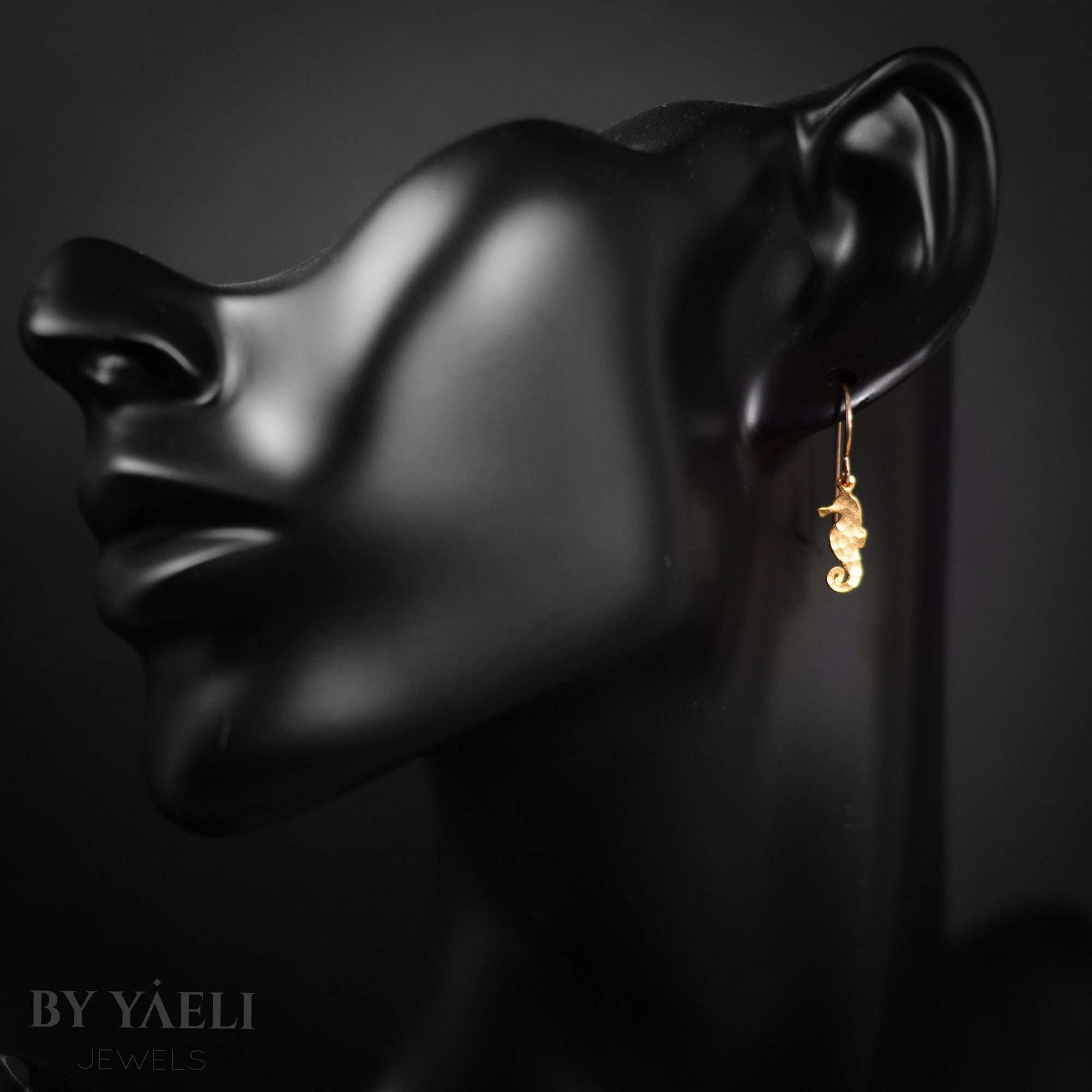 Seahorse earrings, tiny gold seahorse dangle earrings ocean jewelry