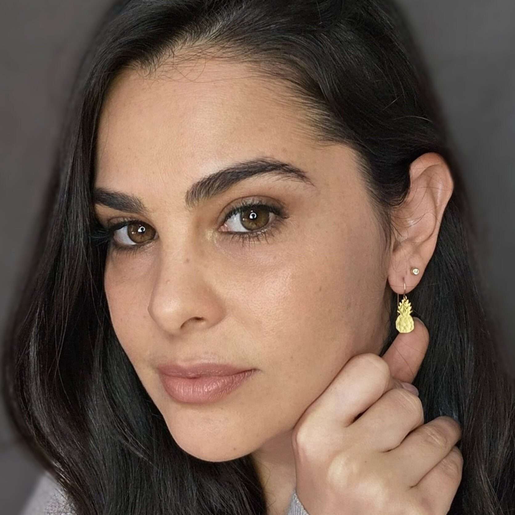 Gold pineapple earrings ,tropical jewelry