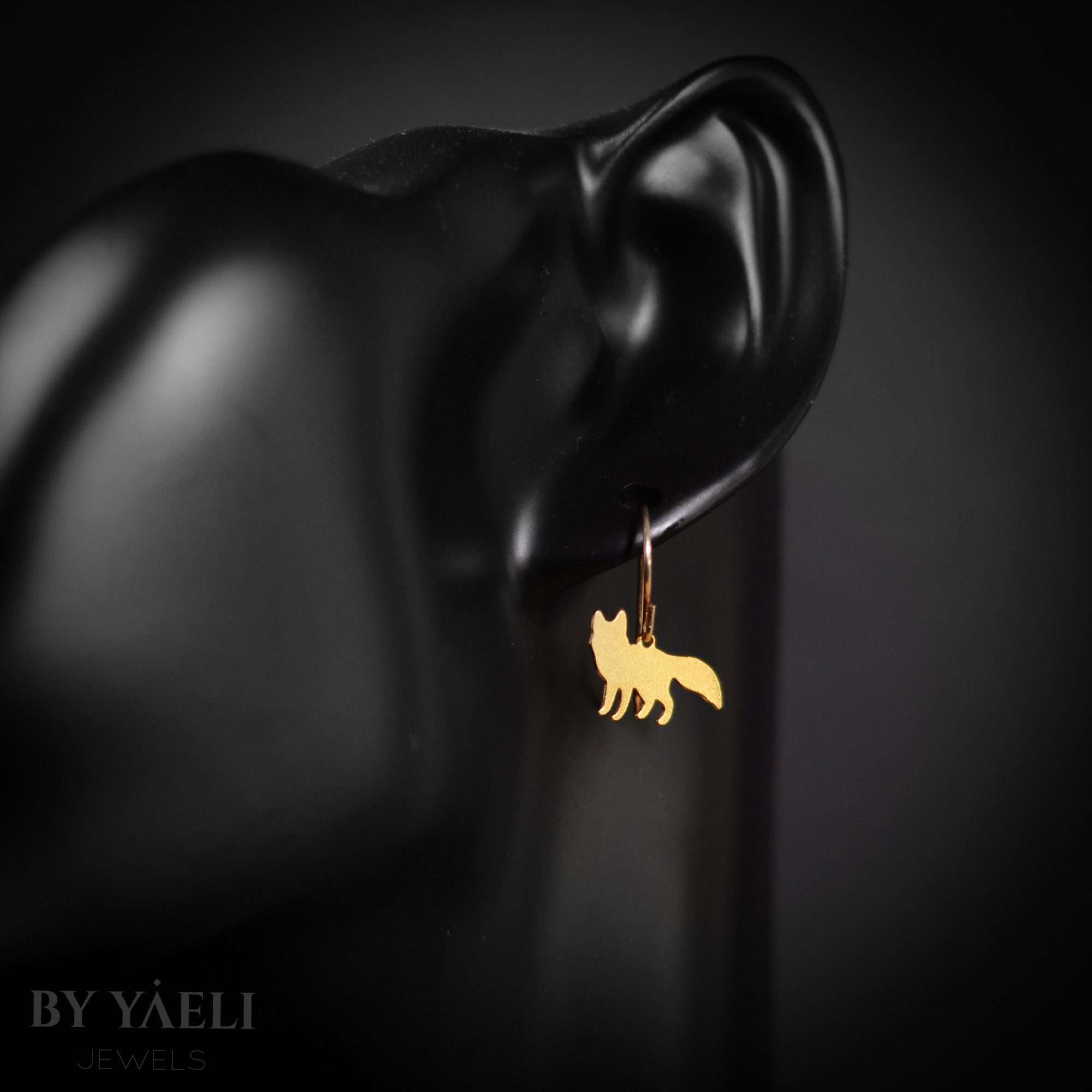 Fox earrings –  gold fox dangle earrings, cute fox earrings