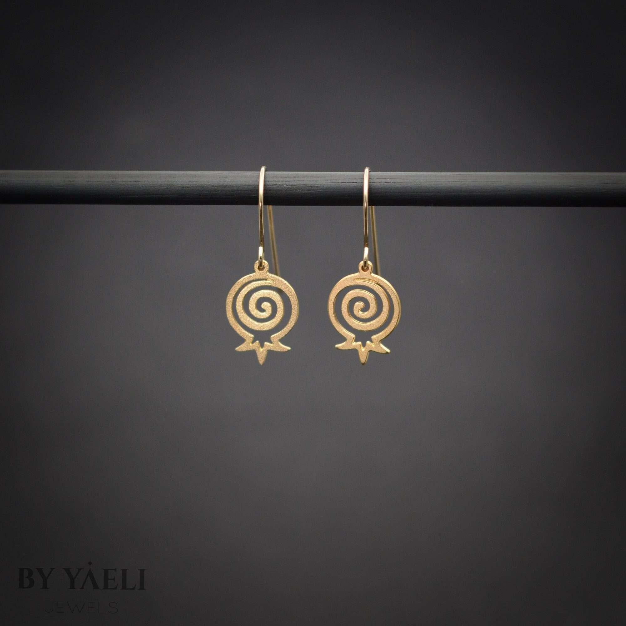 pomegranate earrings-gold pomegranate dangle earrings, Jewish earrings