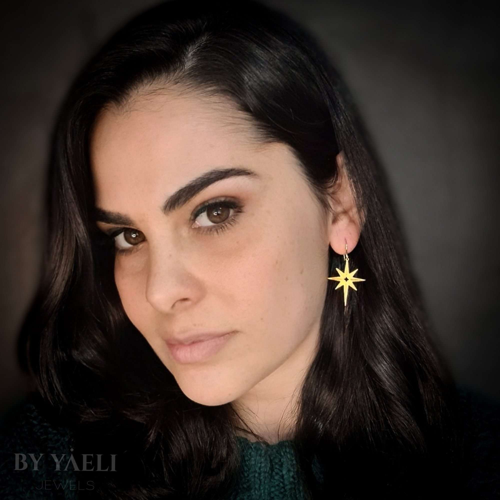 Star earrings, gold celestial north star dangle earrings, celestial jewelry