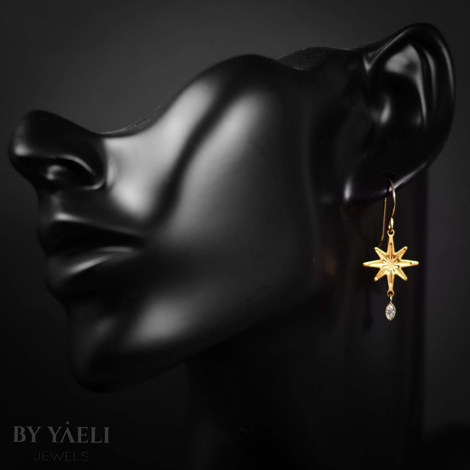 Star earrings, north star earrings, gold celestial dangle earrings with zircon