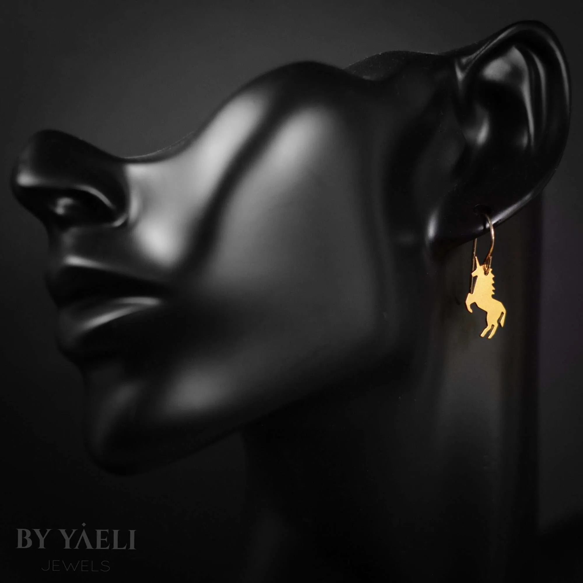 Unicorn earrings, gold unicorn dangle drop earrings