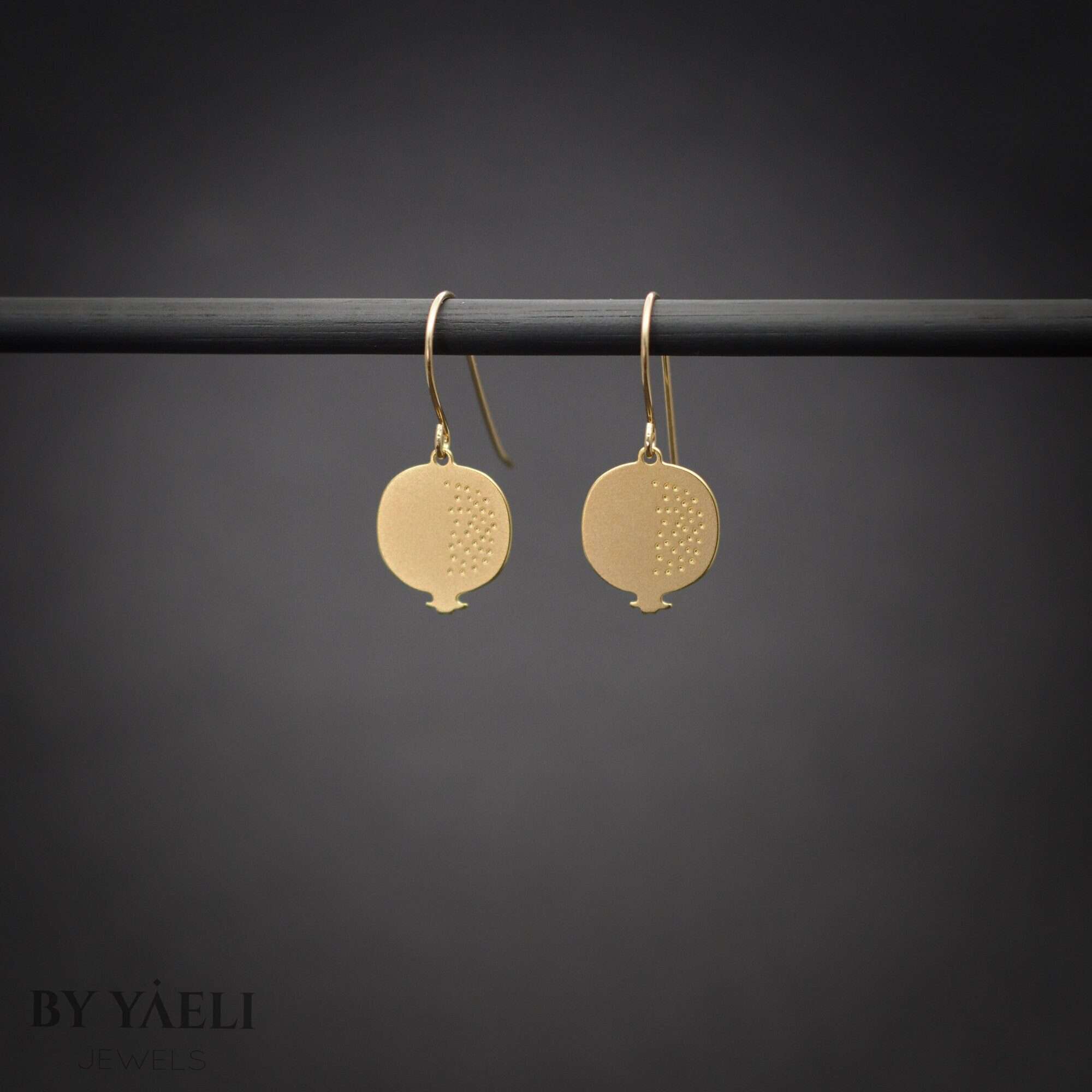 pomegranate earrings, gold pomegranate dangle earrings, Jewish earrings