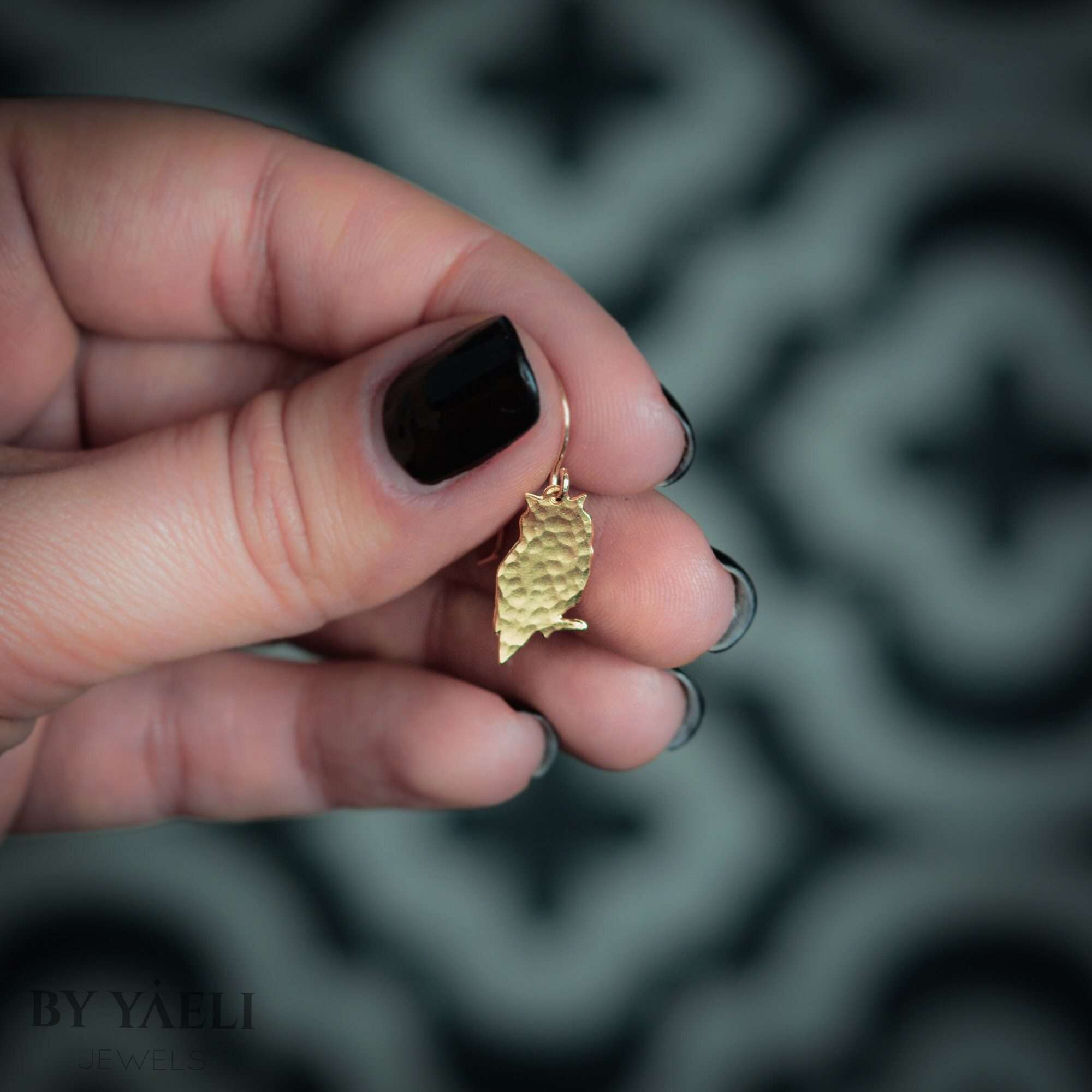 Gold owl earrings, owl jewelry, drop dangle owl earrings