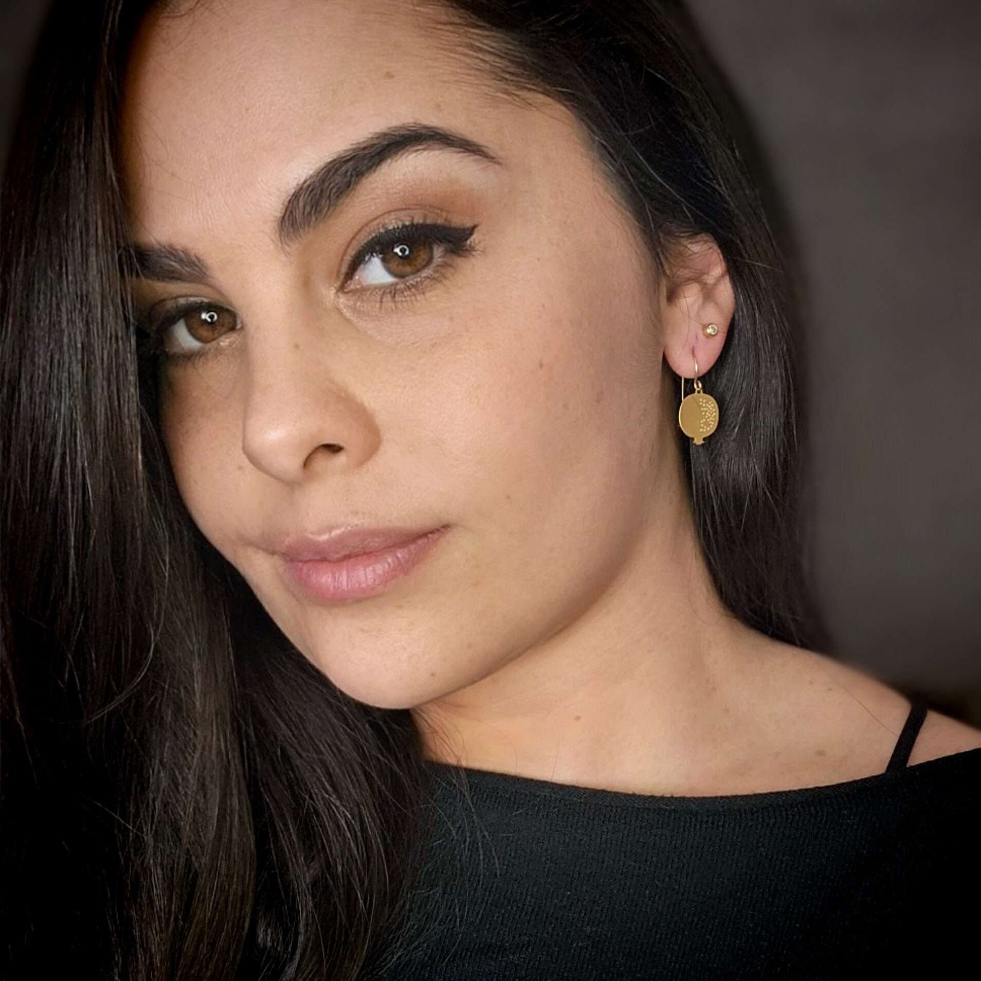 pomegranate earrings, gold pomegranate dangle earrings, Jewish earrings