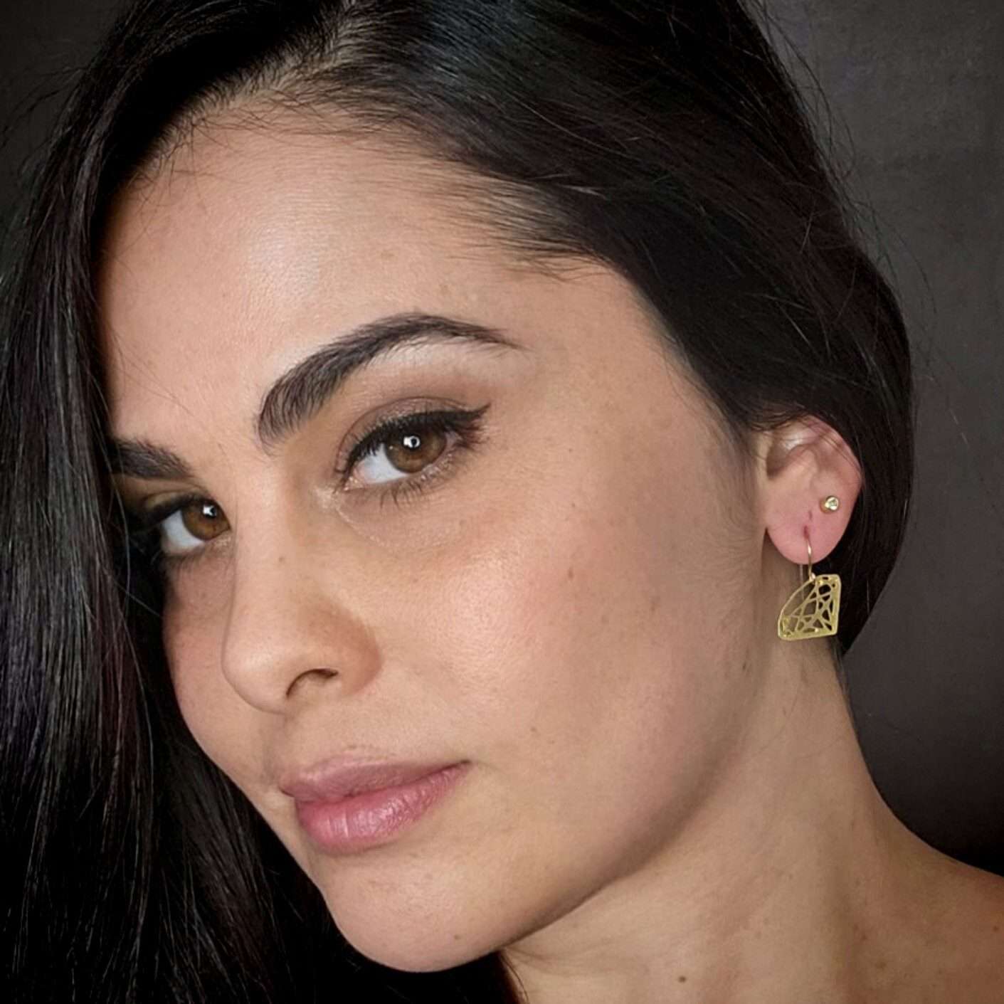 Gold diamond shape dangle earrings, weeding jewelry.