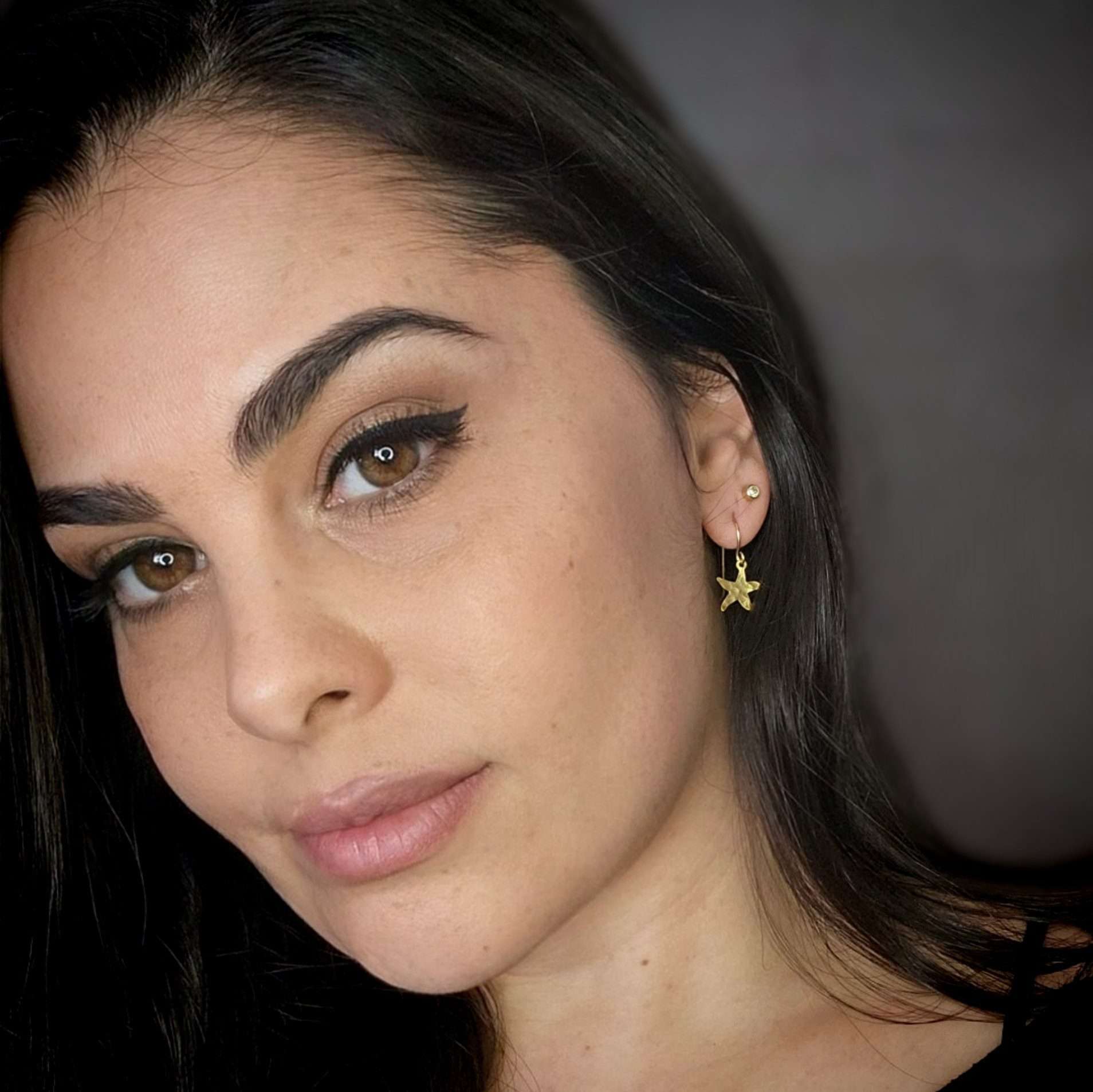 Starfish earrings, Mini gold starfish dangle earrings