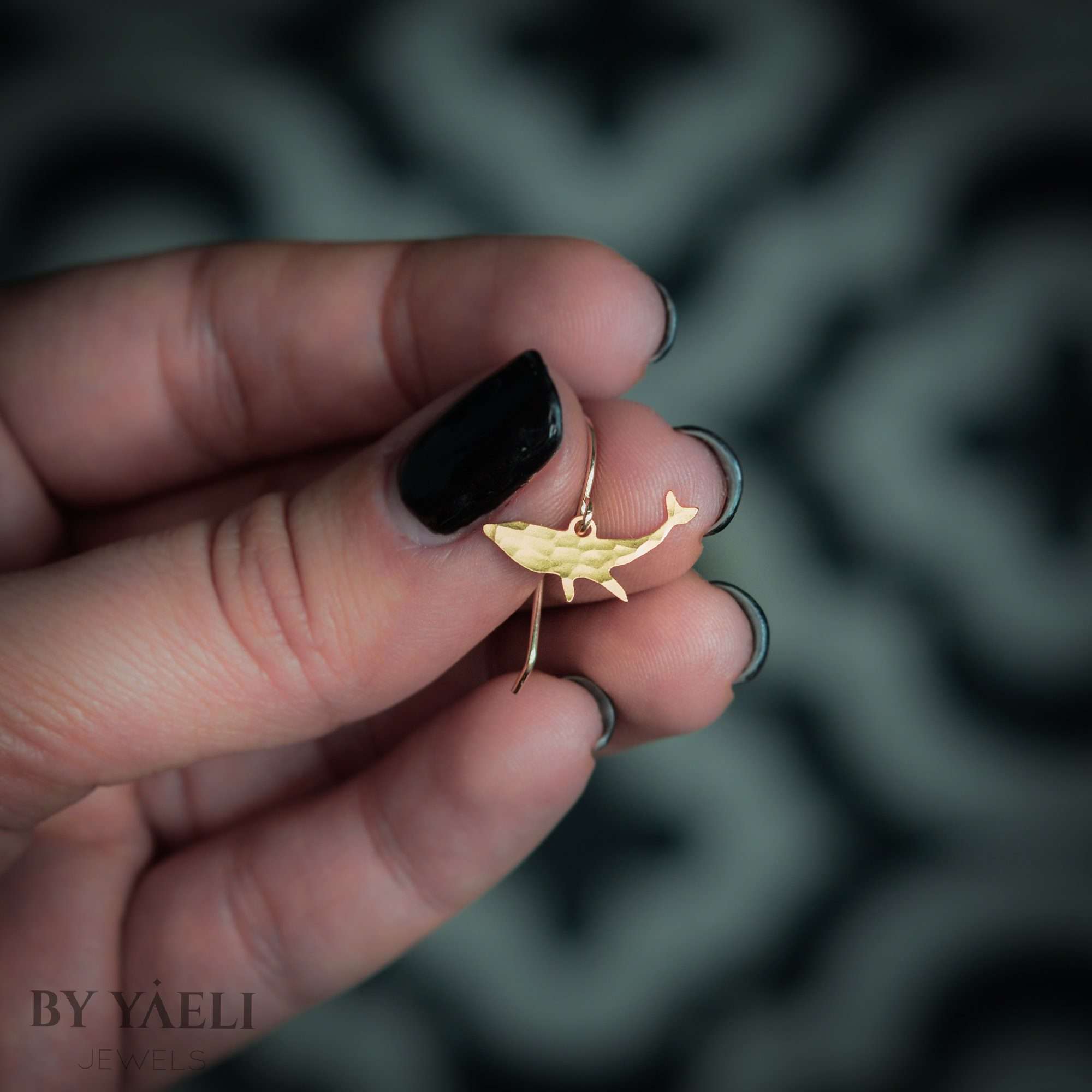Whale earrings, gold tiny whale dangle earrings 4 Whale earrings, gold tiny whale dangle earrings - Image 4