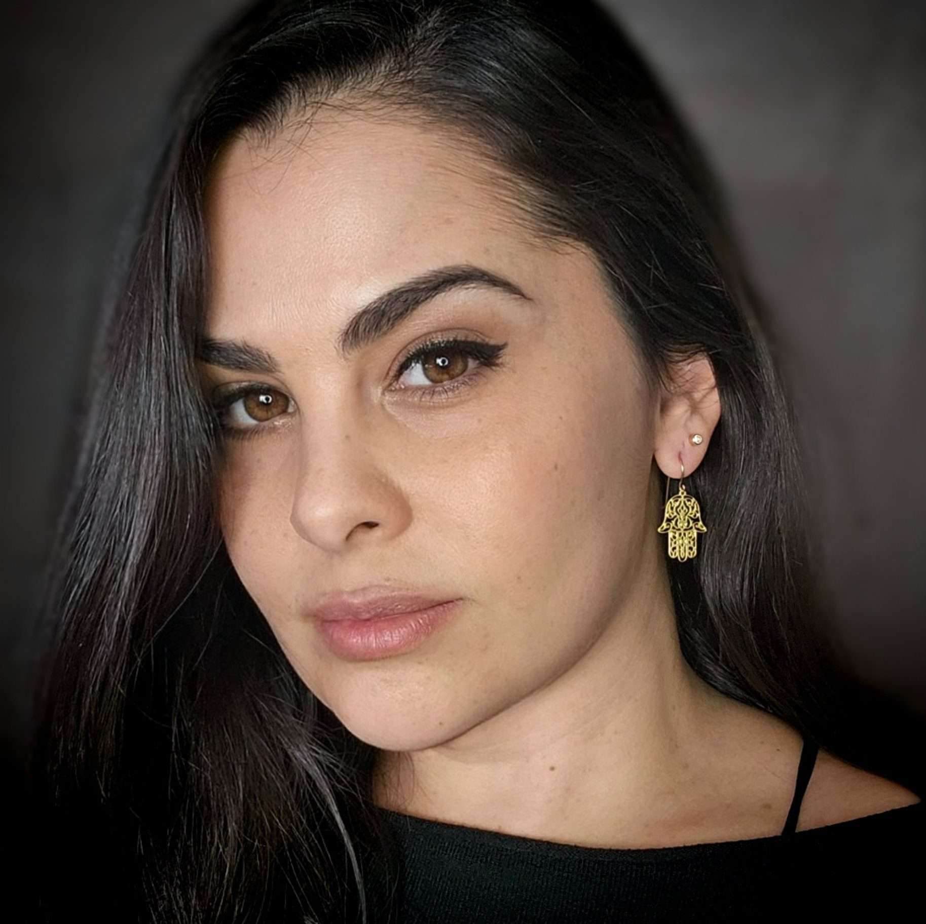 Gold hamsa earrings, Jewish good luck earrings, protection jewelry