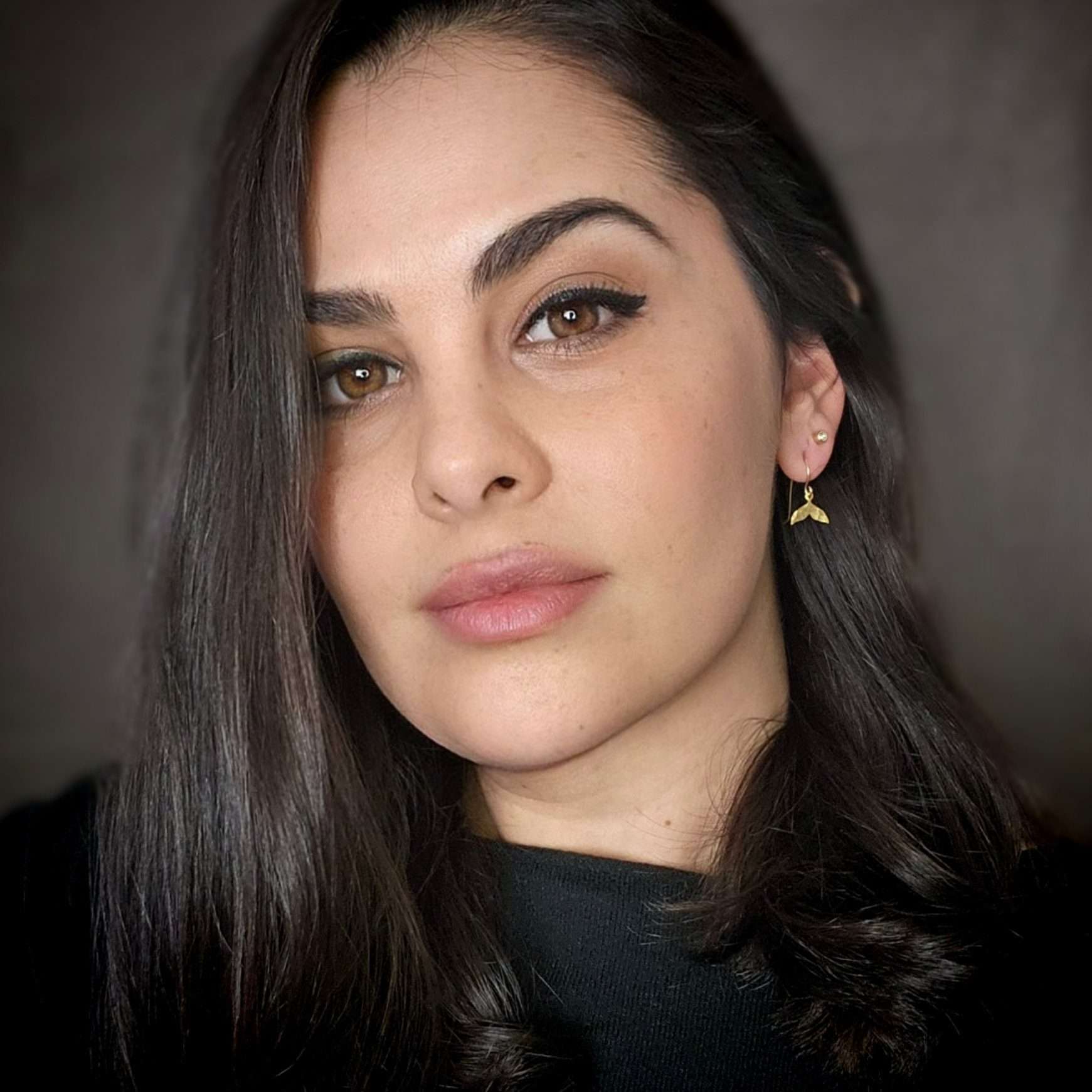 Whale earrings, gold tiny whale tail dangle earrings, mermaid drop earrings