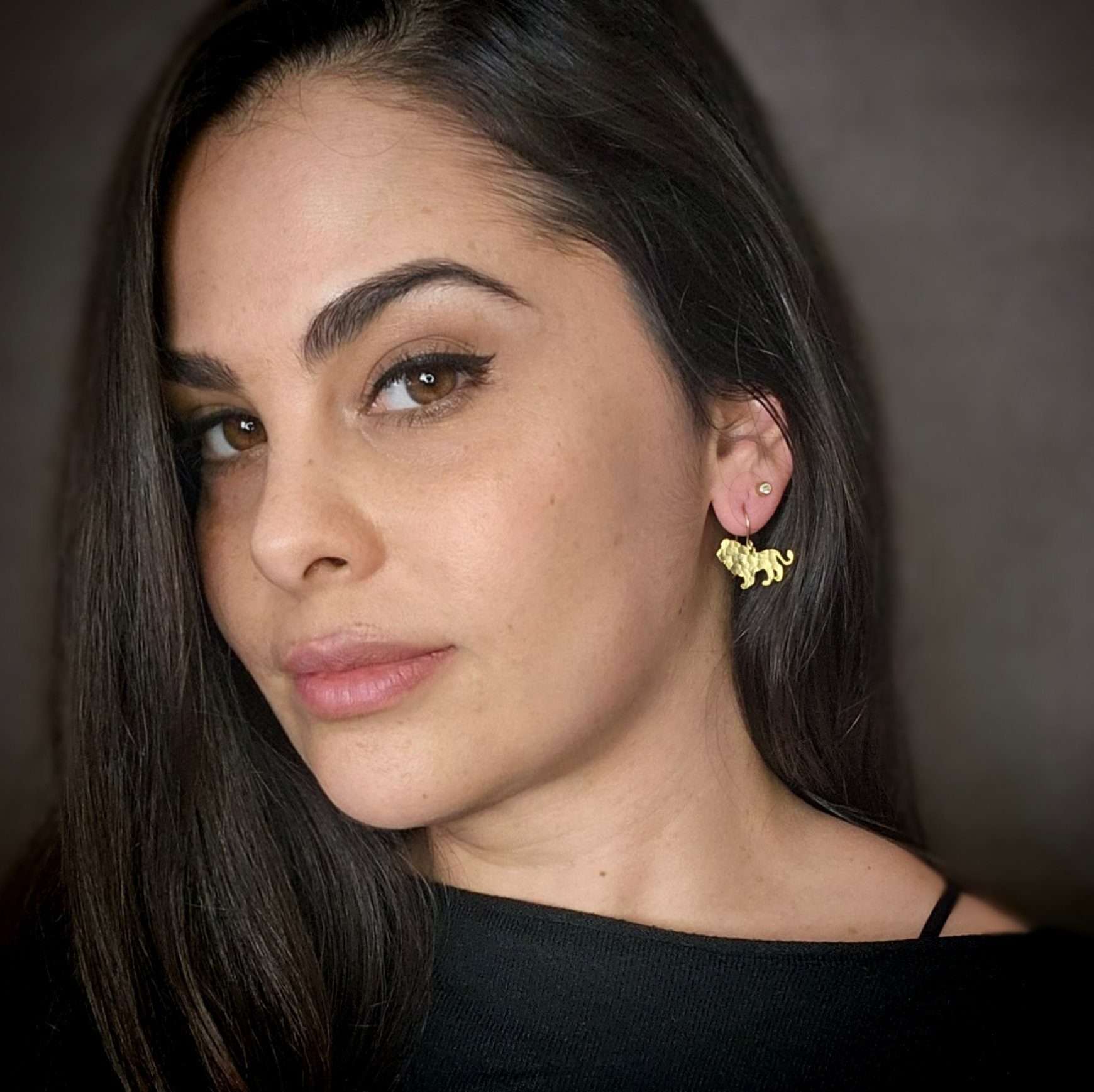 lion earrings, gold leo dangle zodiac earrings