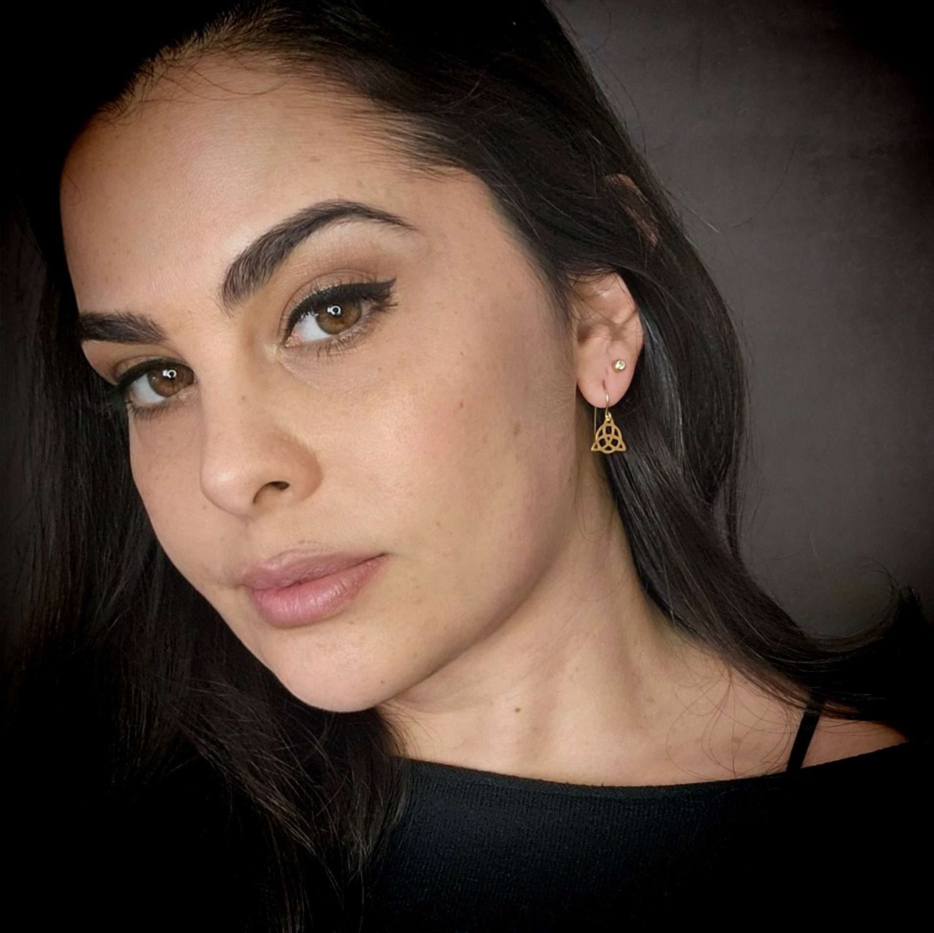 Celtic earrings, hammered tiny Celtic knot with circle dangle earrings