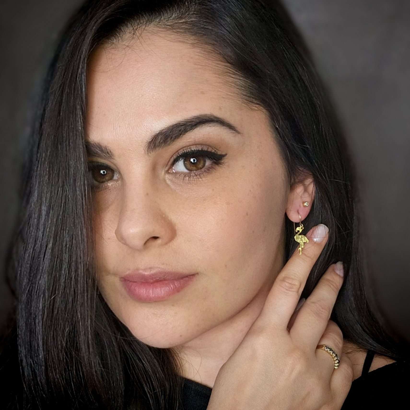 Flamingo earrings, gold flamingo bird dangle earrings tropical jewelry