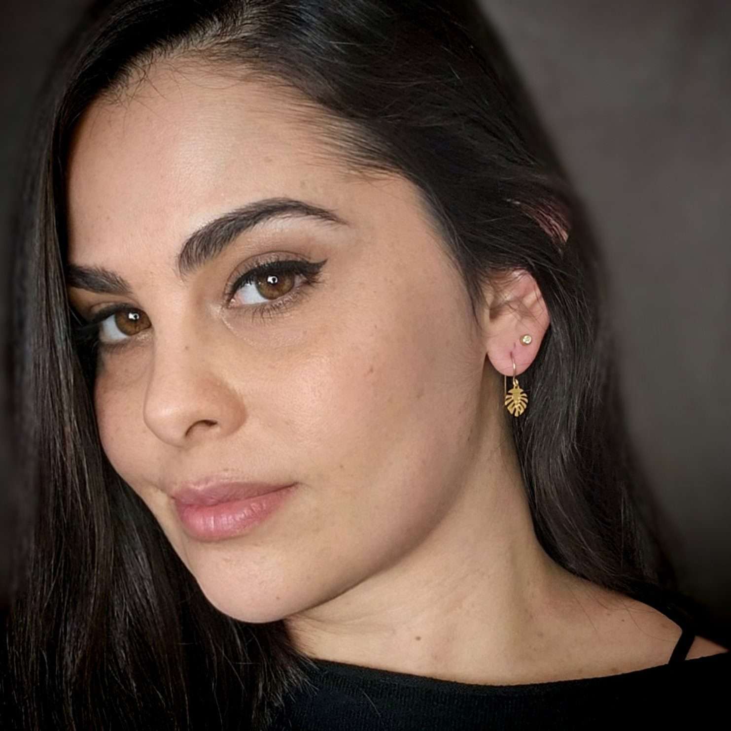 Monstera earrings, gold dangle leaf earrings tropical jewelry