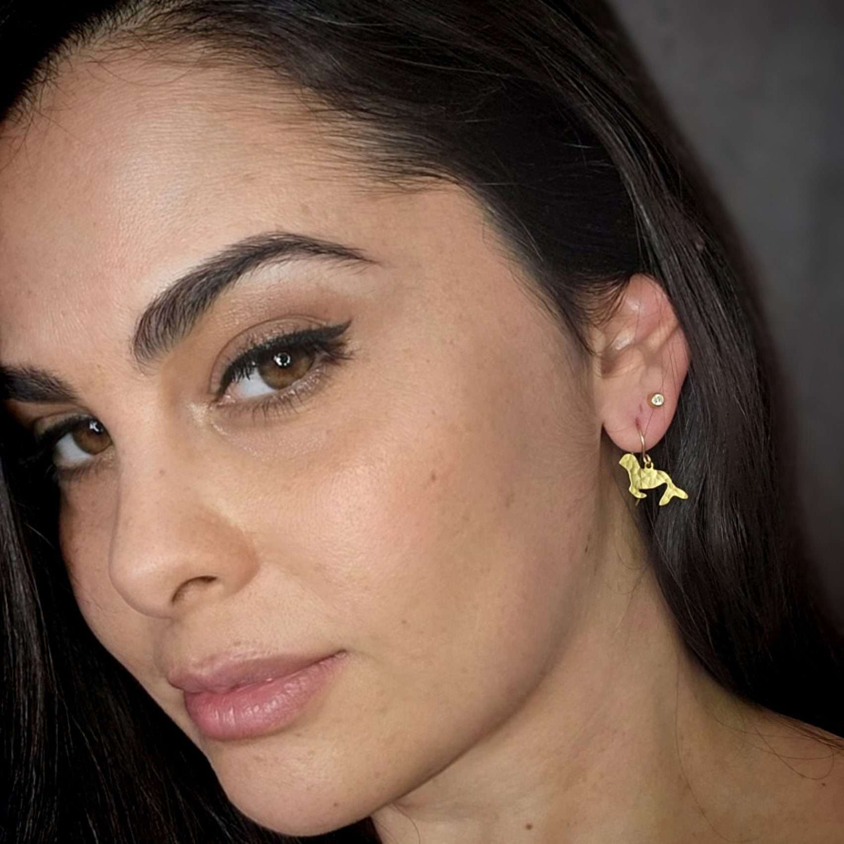 Seal earrings, gold little seal charm dangle earrings