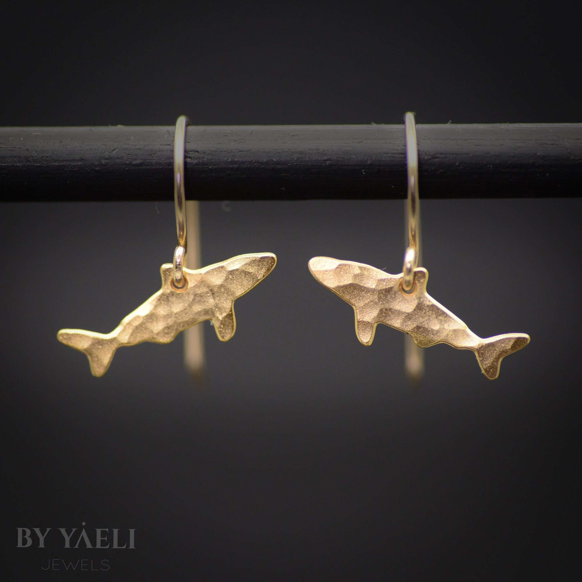 Shark earrings, tiny gold shark dangle earrings ocean jewelry