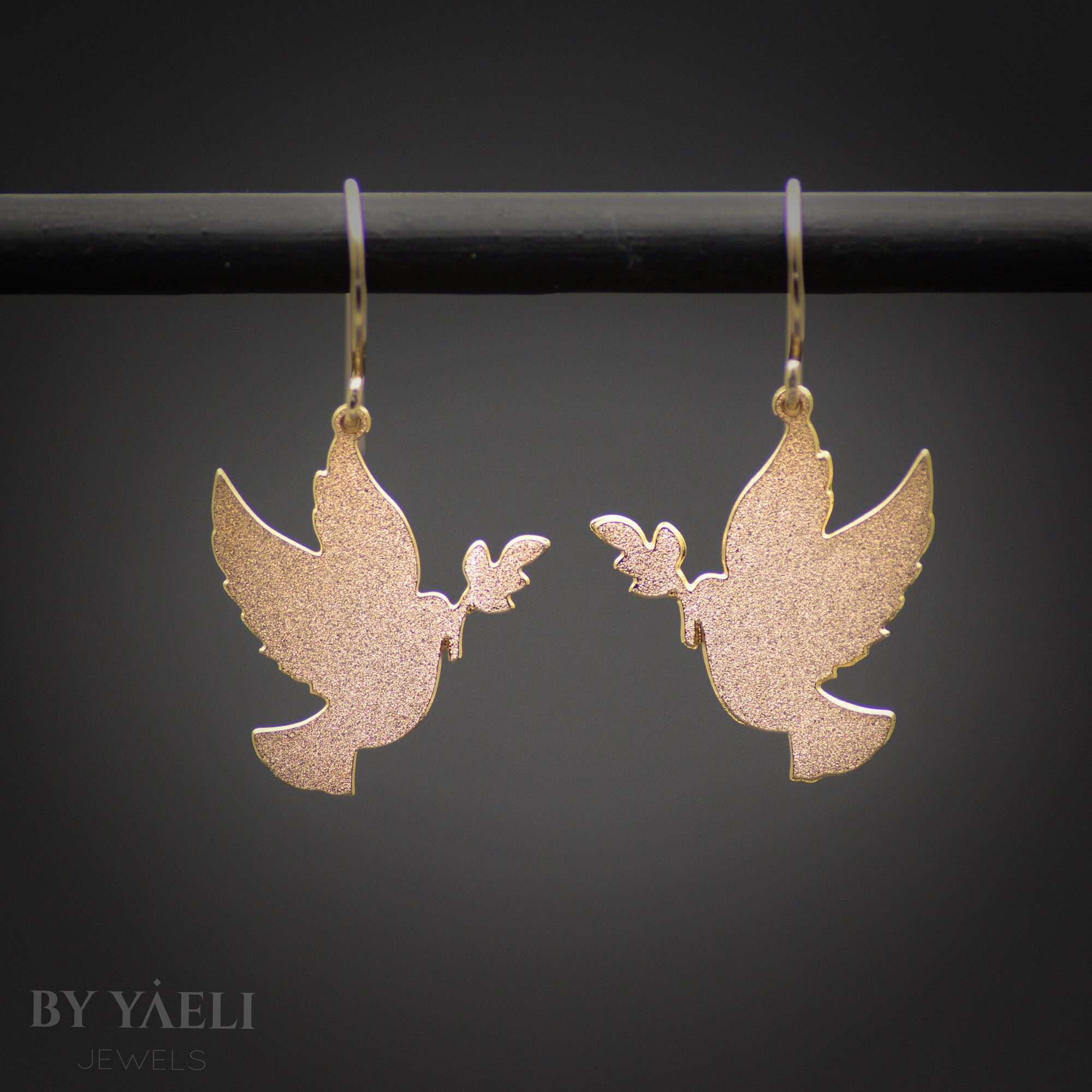 Gold dove dangle earrings, gold filled earrings, dove jewelry