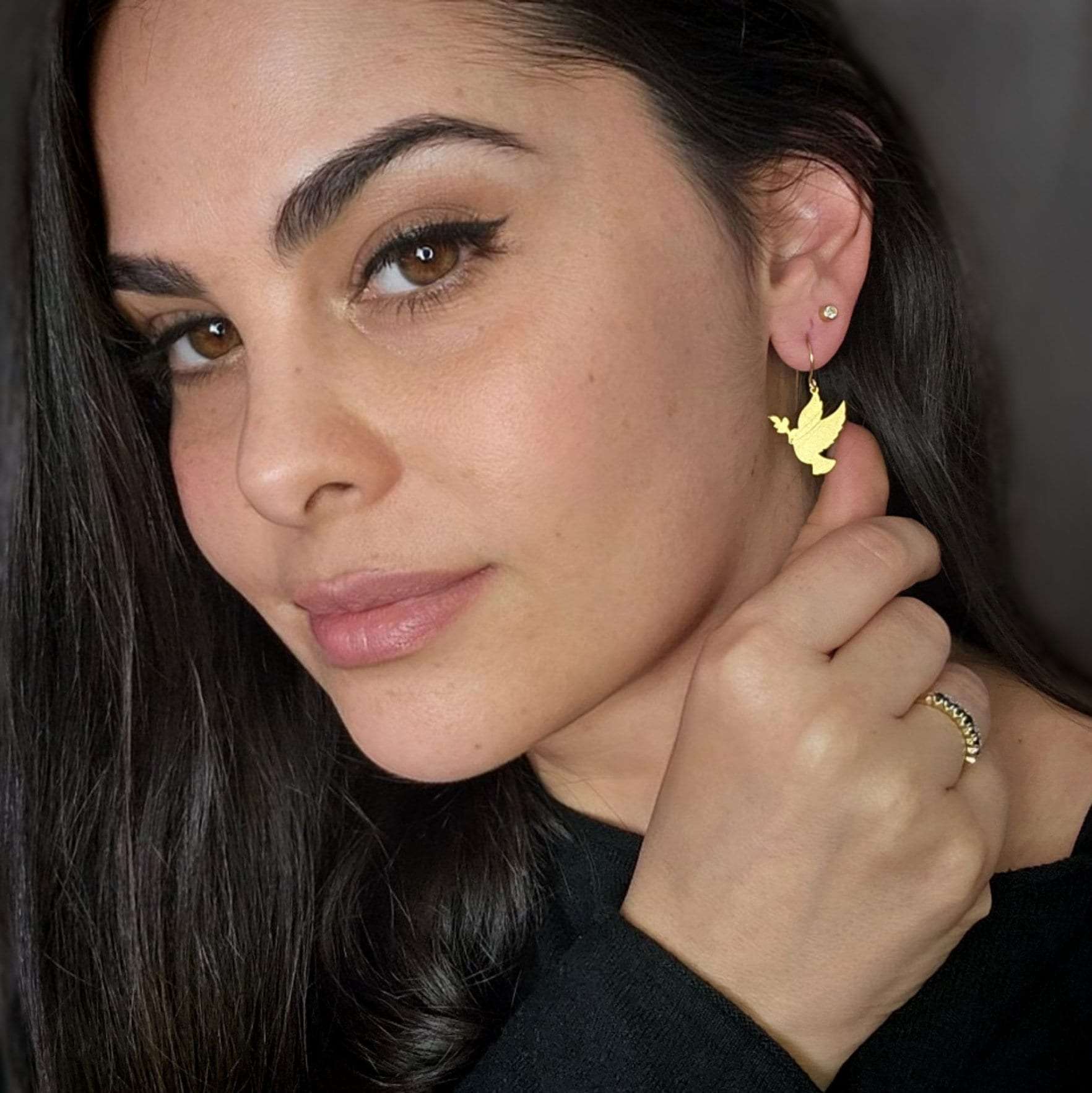 Gold dove dangle earrings, gold filled earrings, dove jewelry