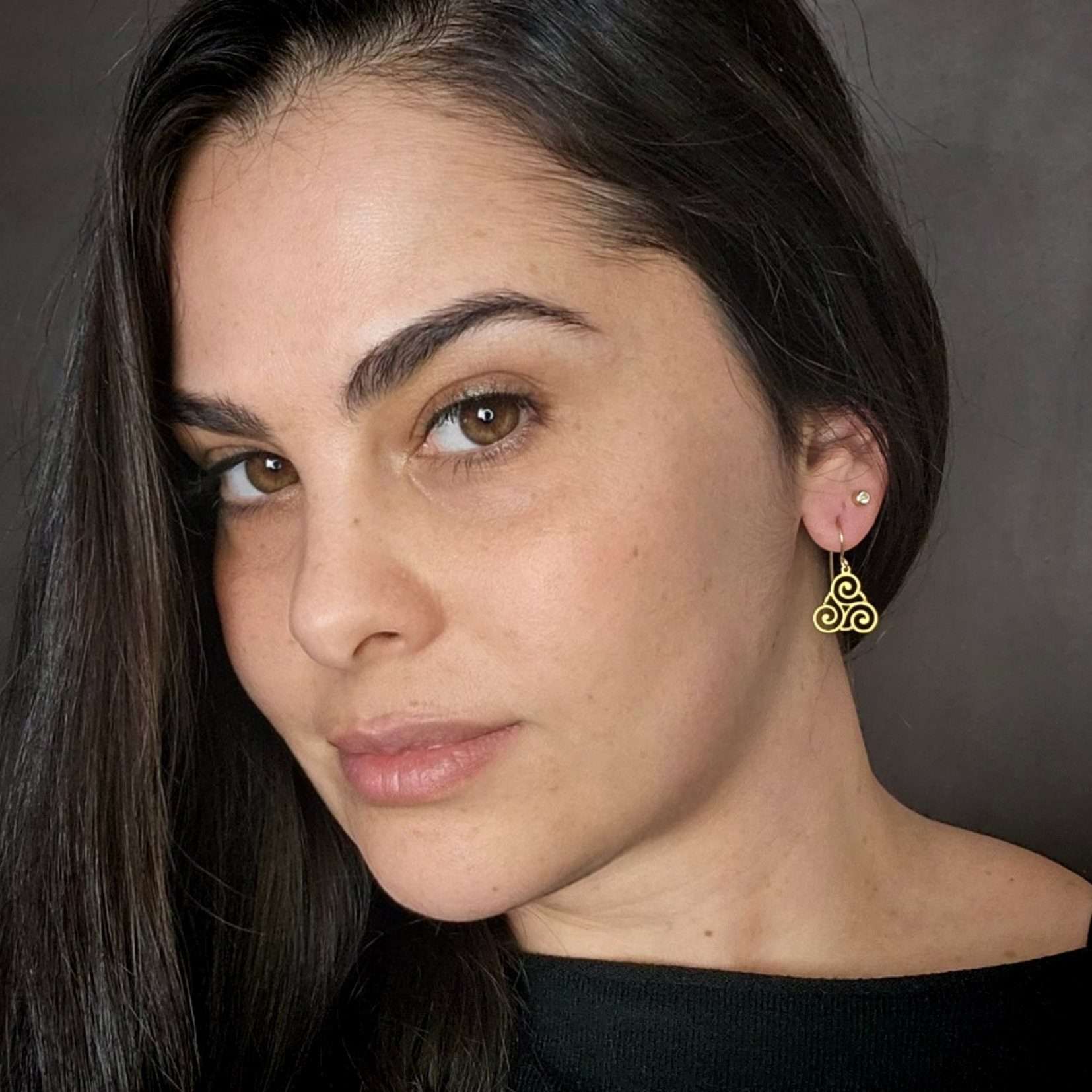 Celtic earrings, gold Triskelion dangle earrings