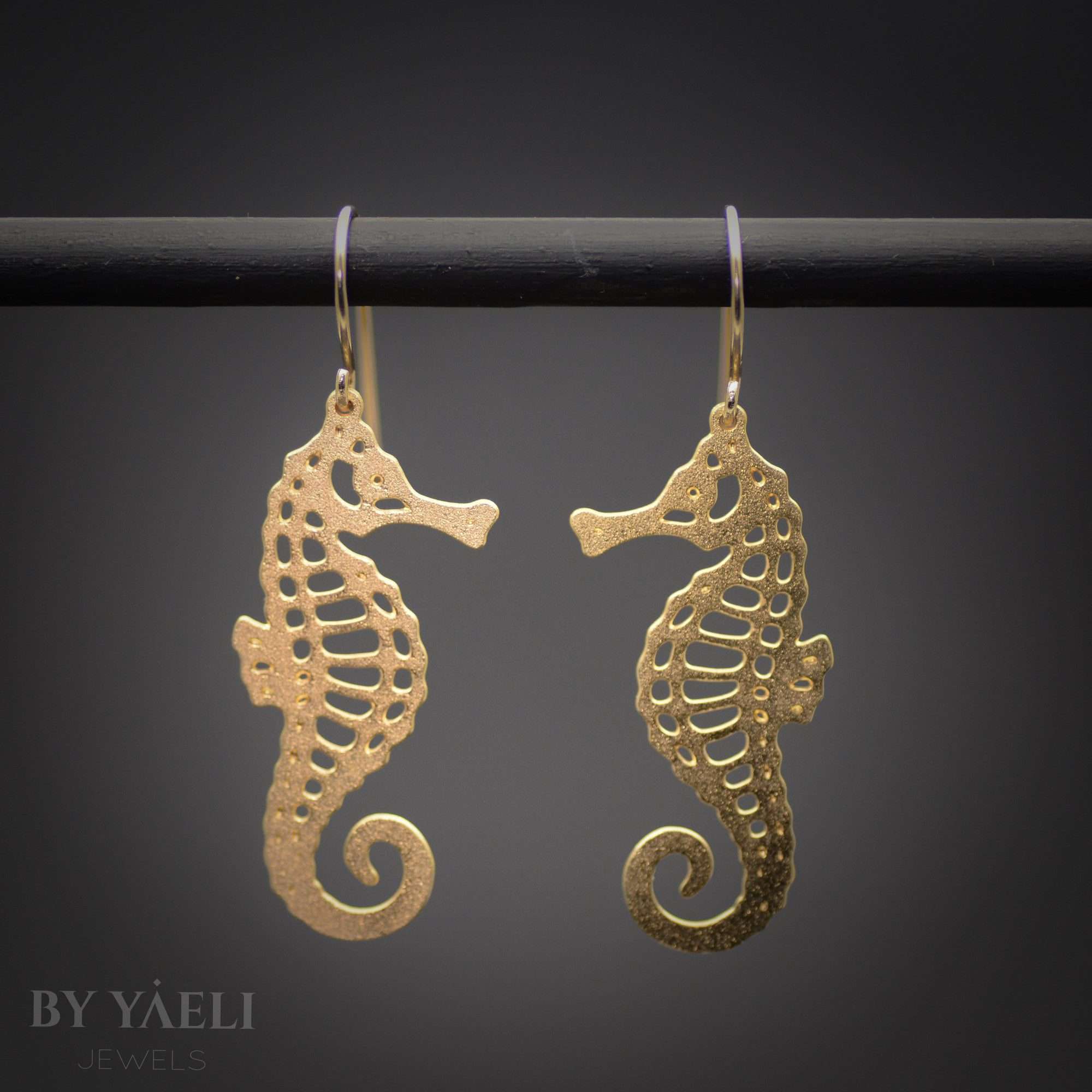 Seahorse earrings, gold seahorse dangle earrings ocean jewelry