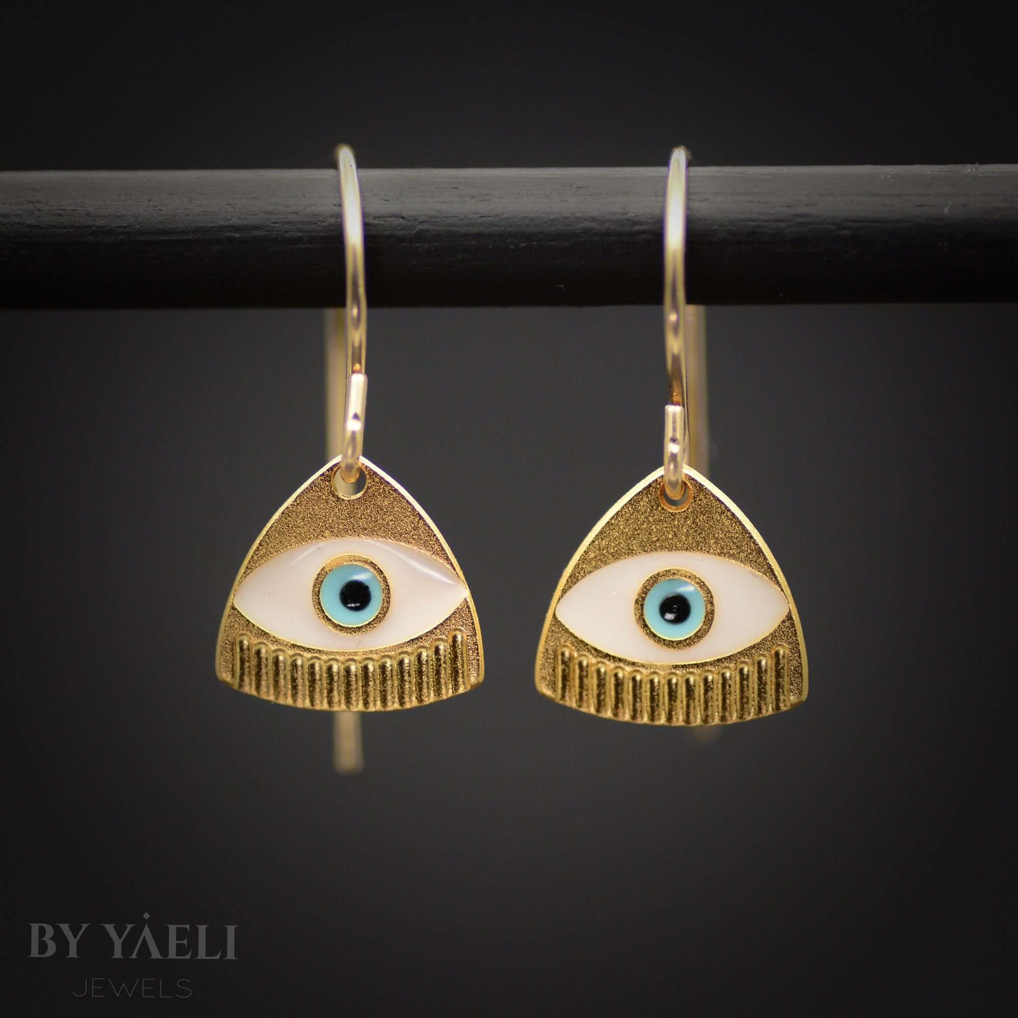 Evil eye earrings gold dangle adorned with resin earrings ,good luck protection jewelry