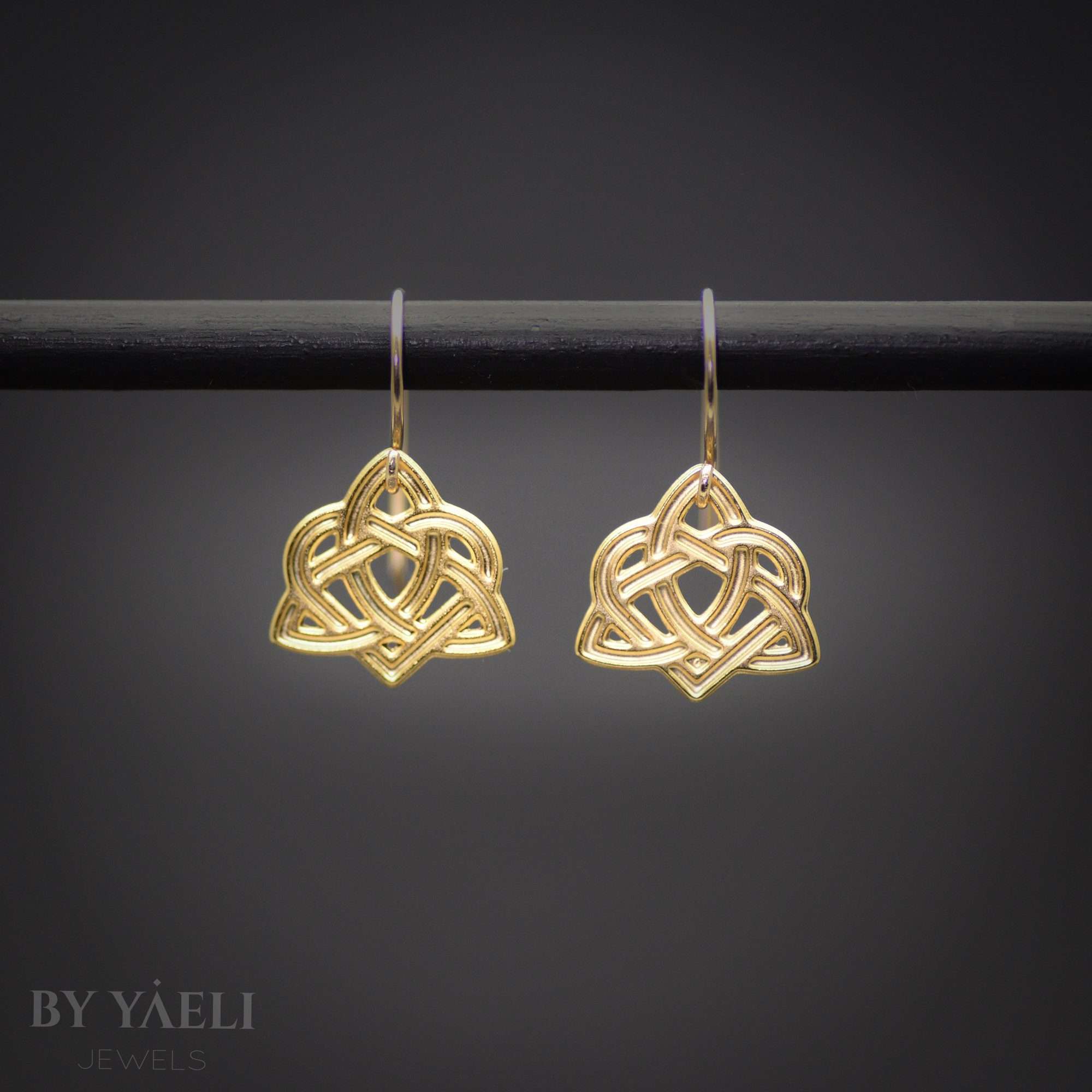 Celtic earrings, Celtic knot with heart dangle earrings