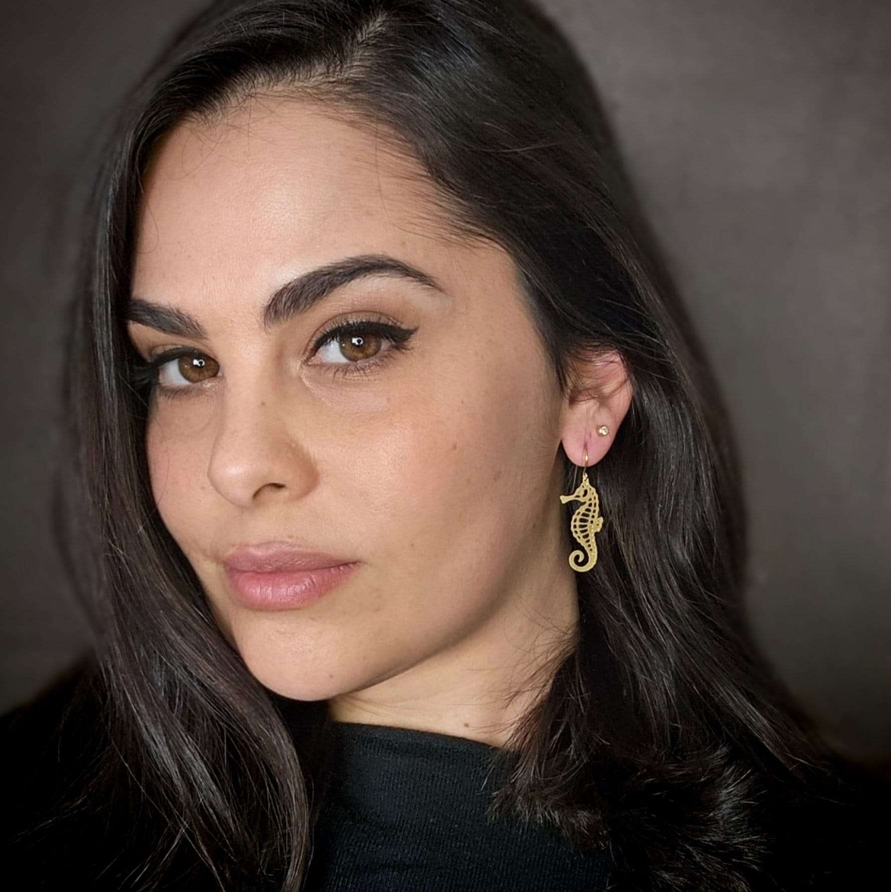 Seahorse earrings, gold seahorse dangle earrings ocean jewelry