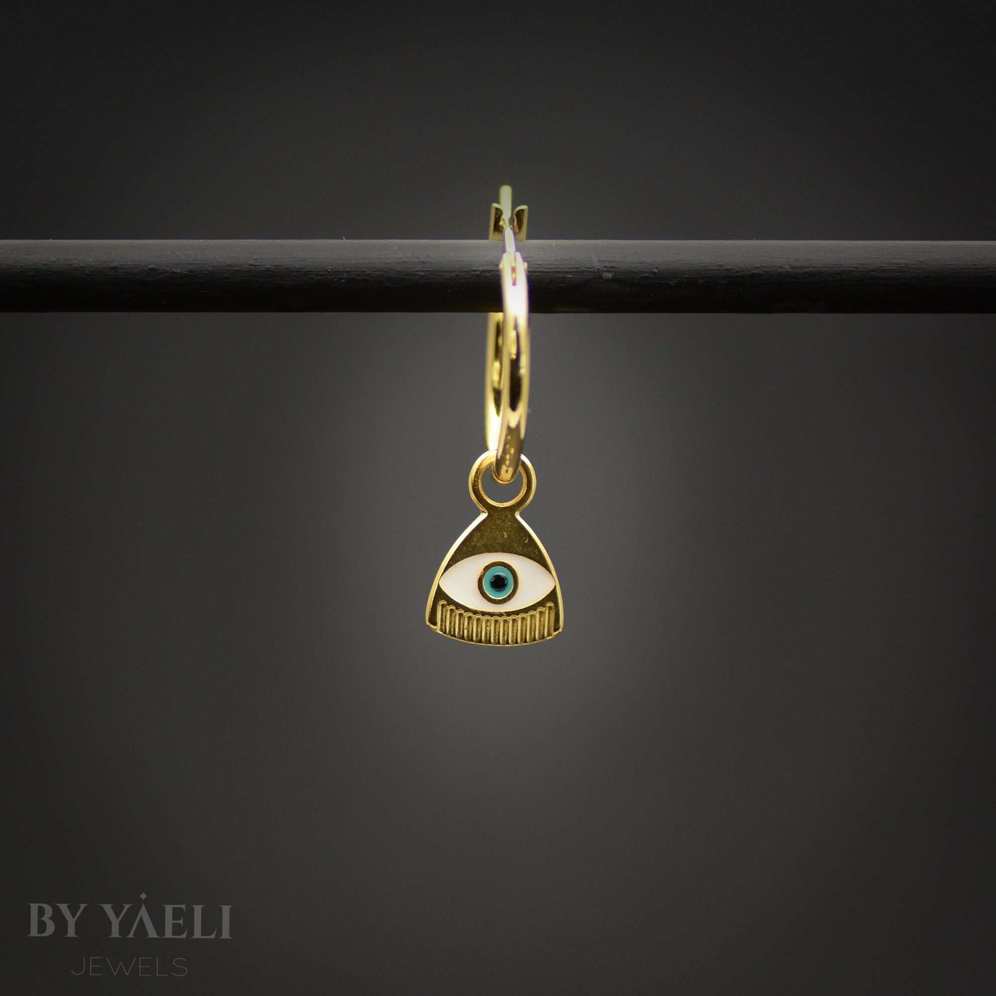 Evil eye gold hoops earrings adorned with resin, protection jewelry 4 Evil eye gold hoops earrings adorned with resin, protection jewelry - Image 4